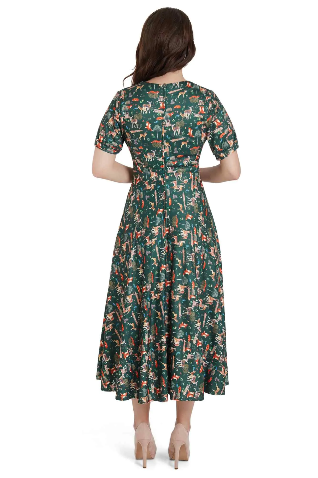 Julia Dark Green Woodland Midi Dress