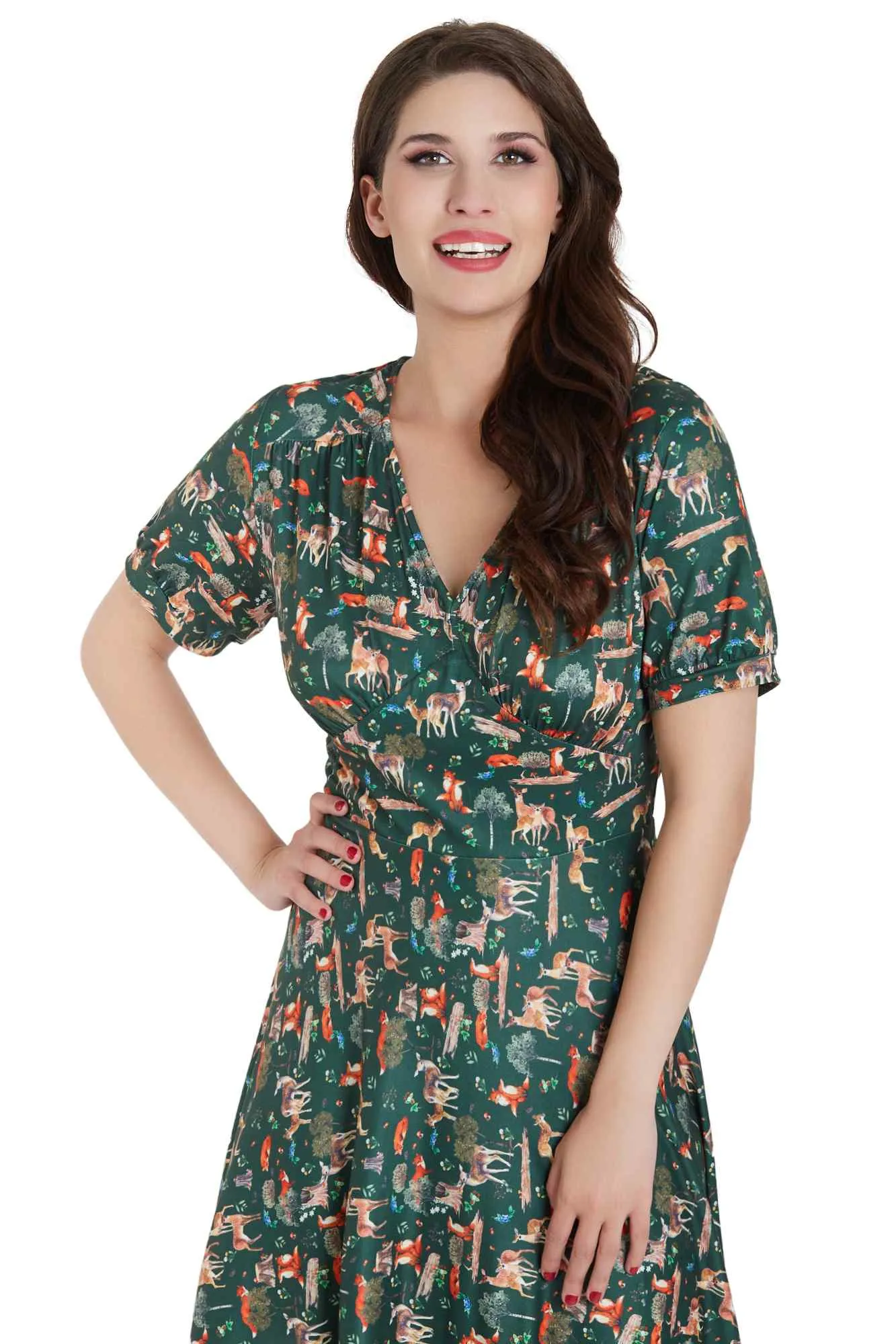 Julia Dark Green Woodland Midi Dress