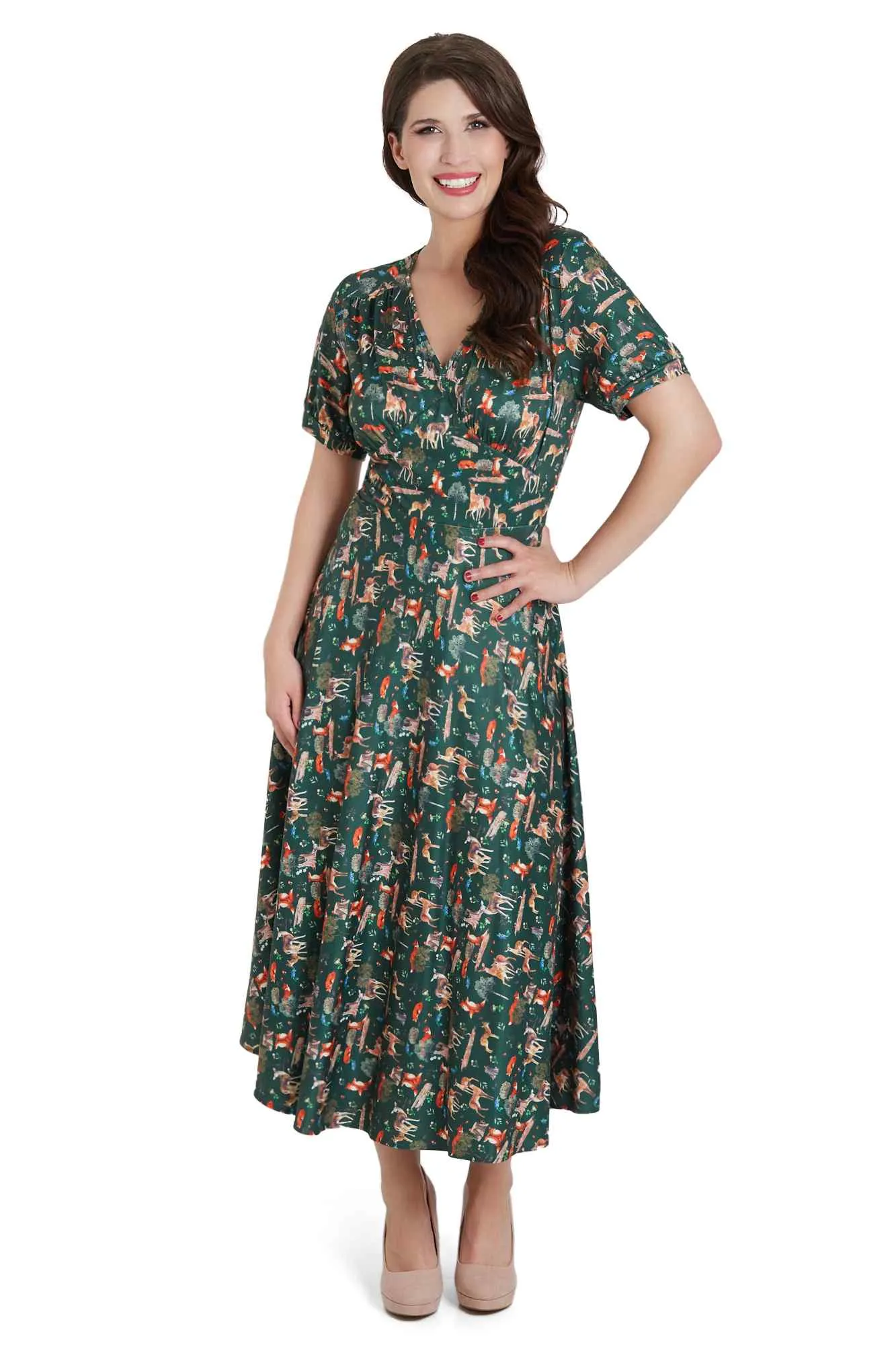 Julia Dark Green Woodland Midi Dress