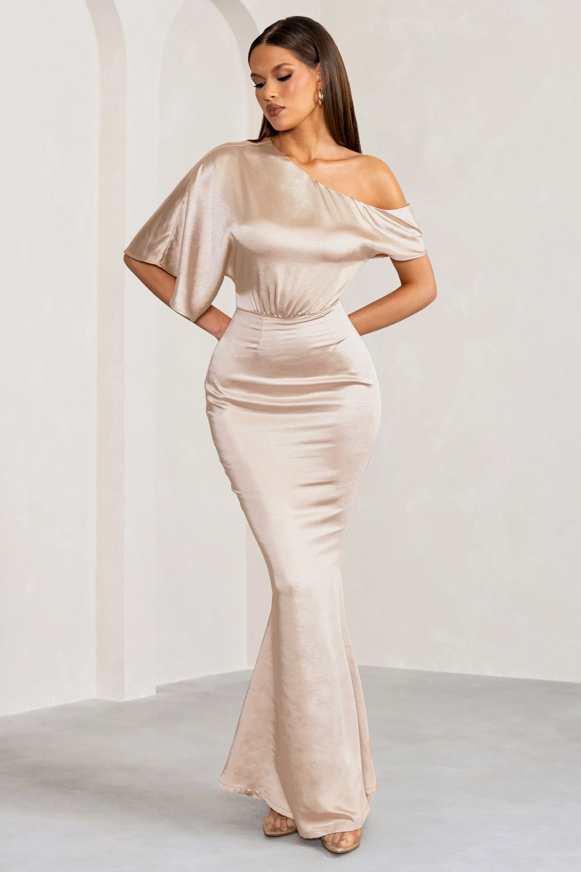 Liberty | Champagne Asymmetric Draped Maxi Dress