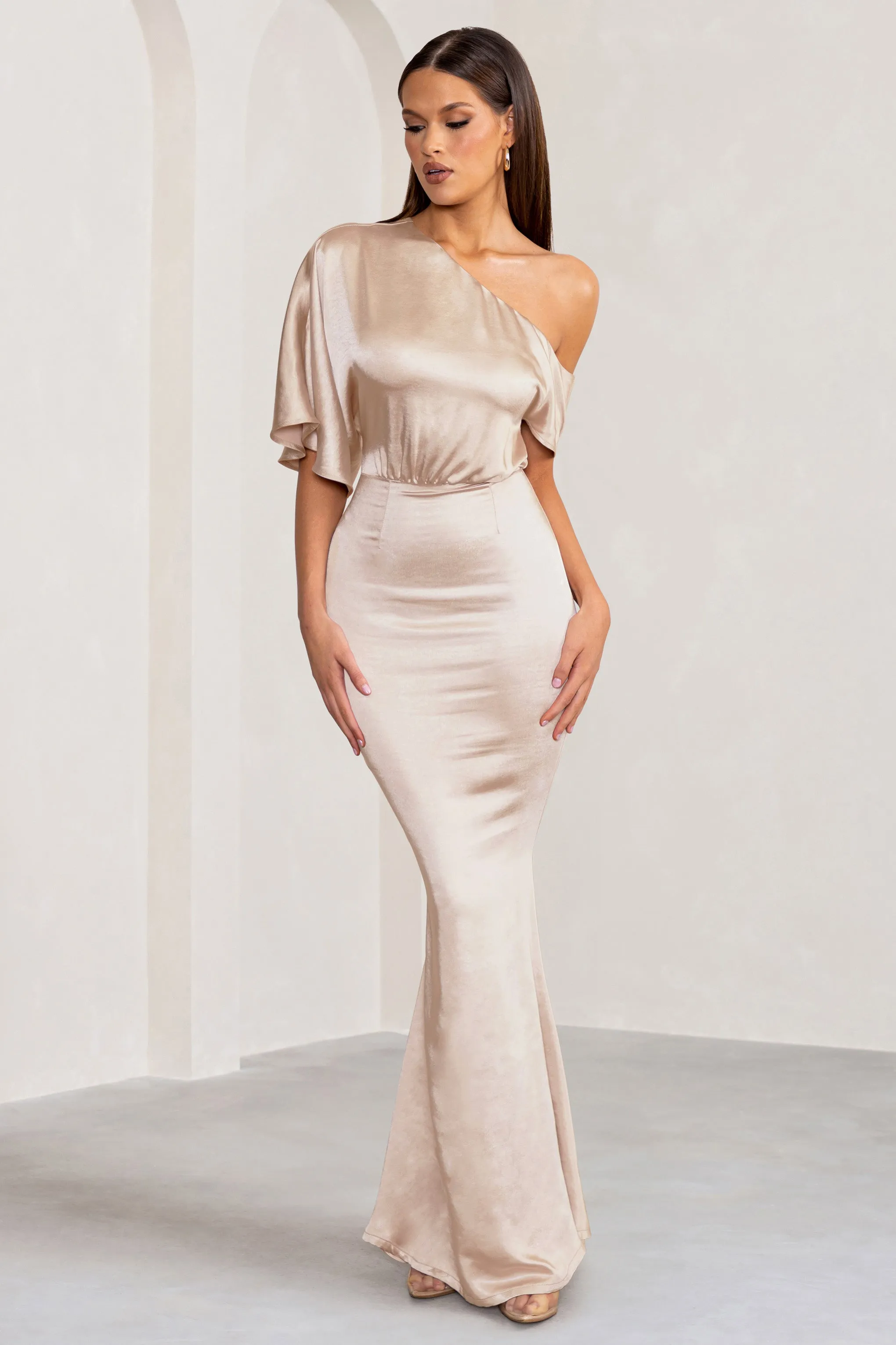 Liberty | Champagne Asymmetric Draped Maxi Dress