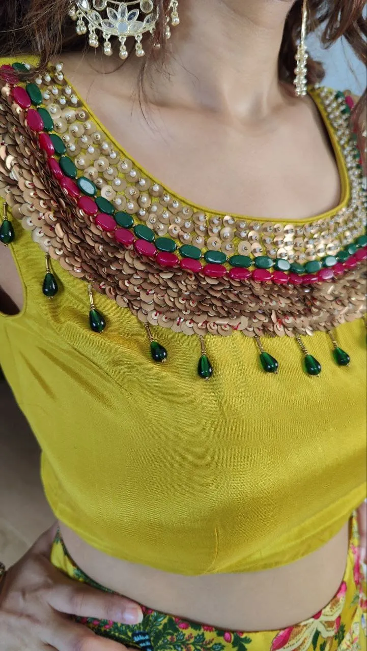 Lime Green Lehenga Jacket Set