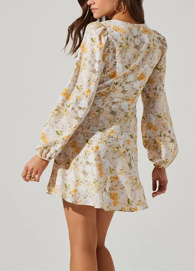 Long Sleeve Side Tie Floral Dress