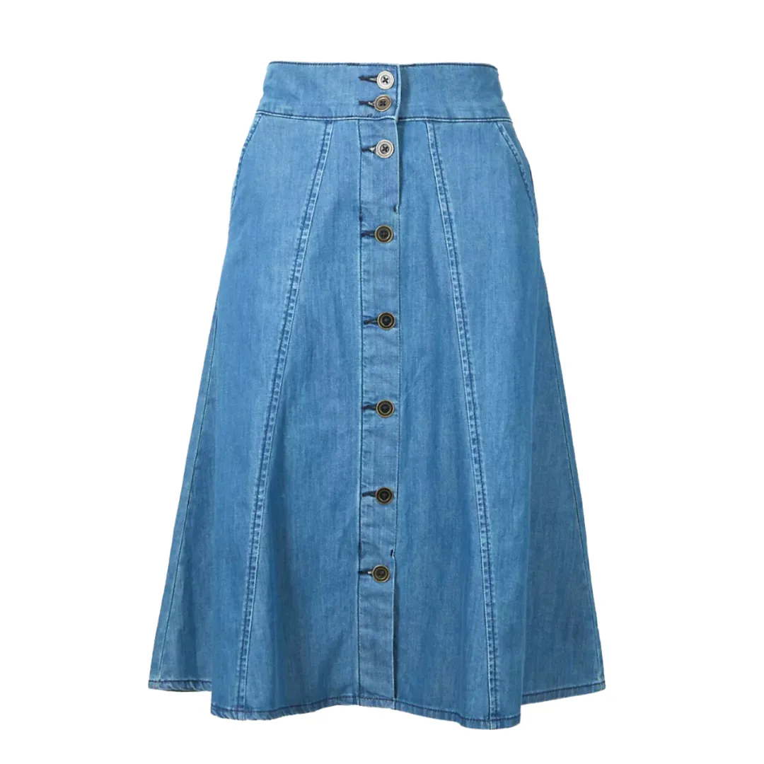 M&S Pure Cotton Denim Midi Skirt Blue SIZE 12