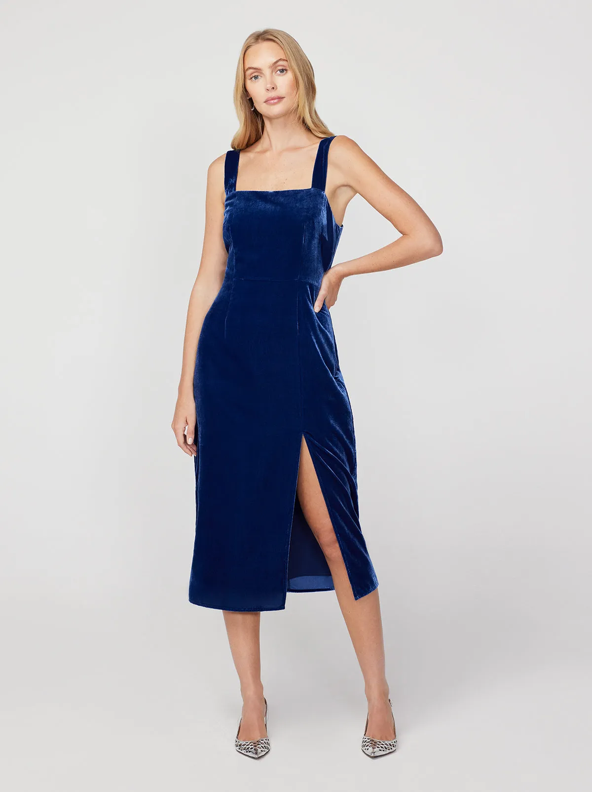 Mara Navy Velvet Midi Dress