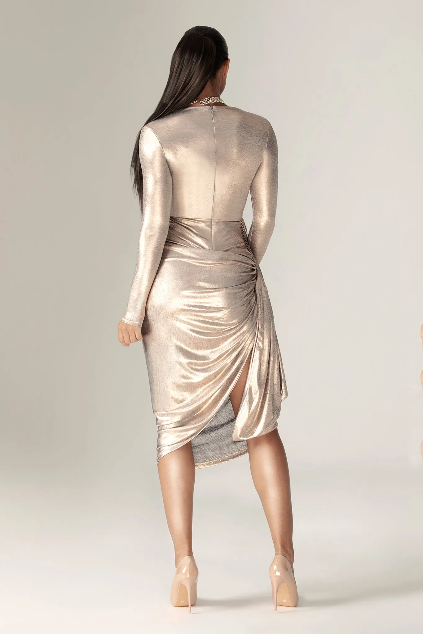 Narin Draped Midi Dress (Gold)