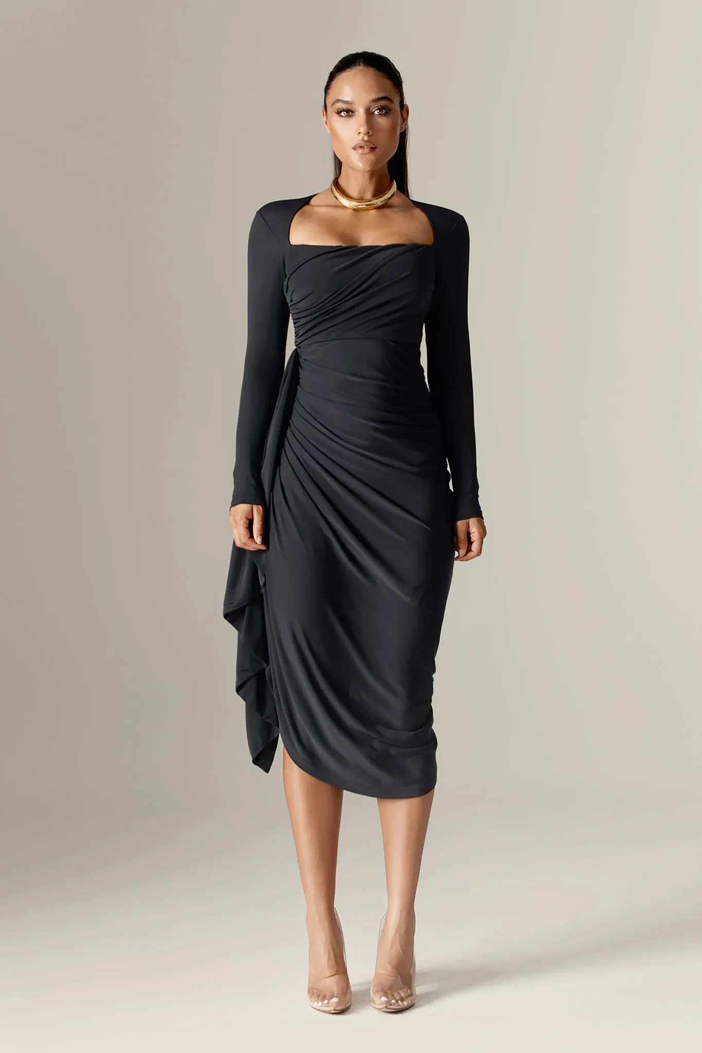 Narin Draped Midi Dress (Navy Blue)