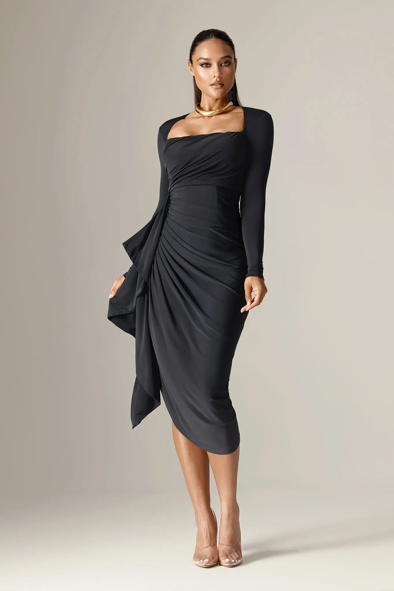 Narin Draped Midi Dress (Navy Blue)