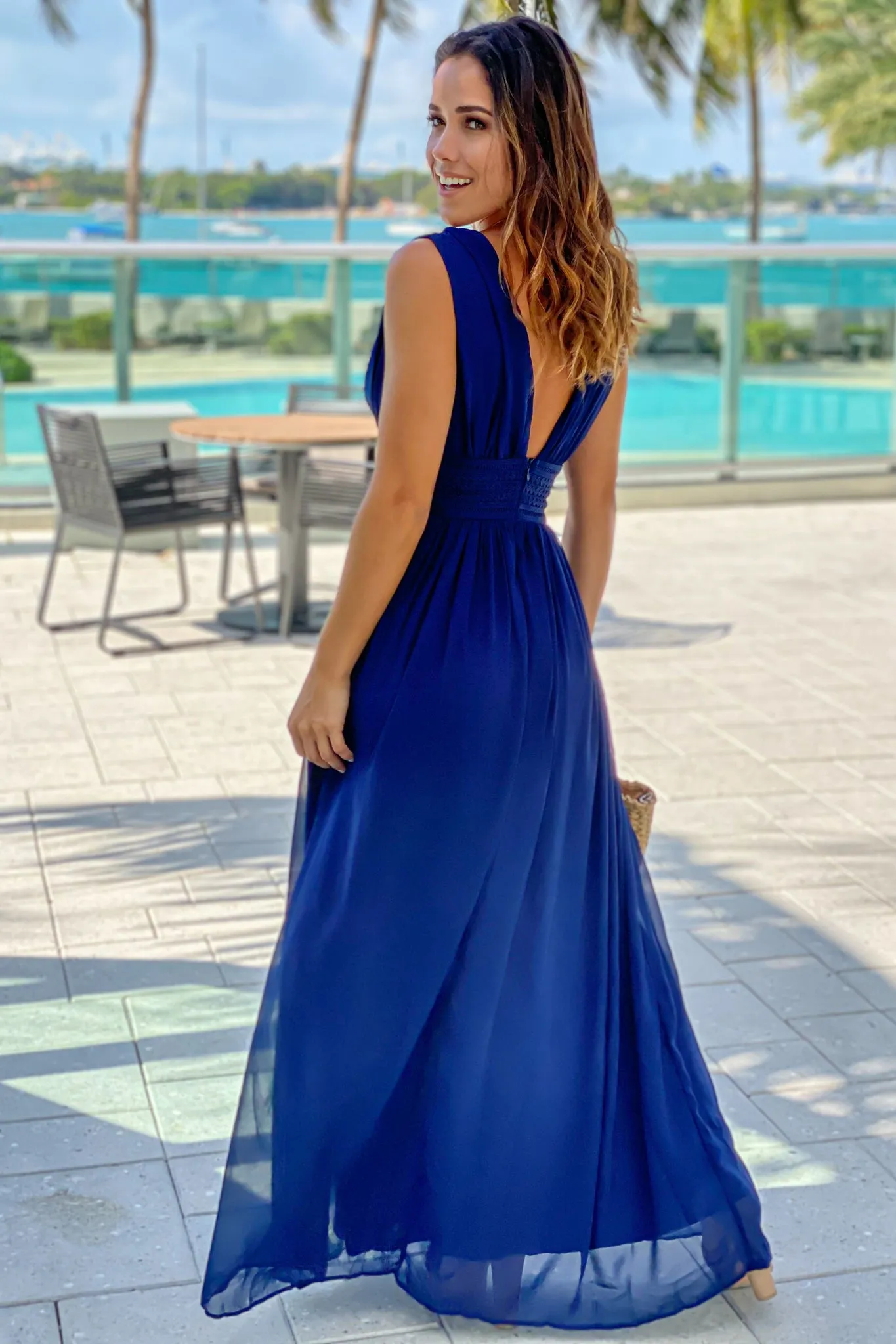 Navy Maxi Dress with Button Detail