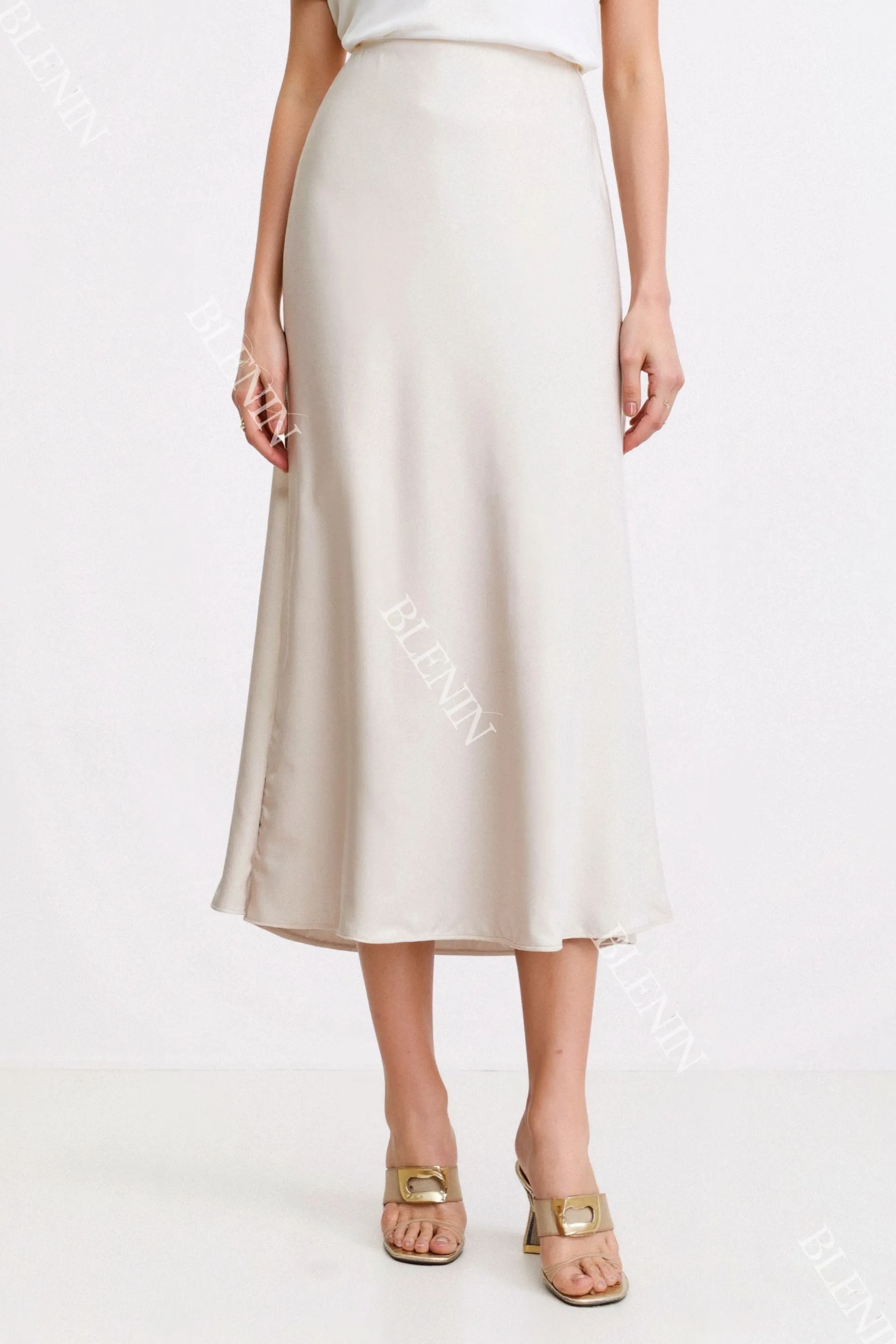 Old Money Solid High Waist Draped Midi Skirt