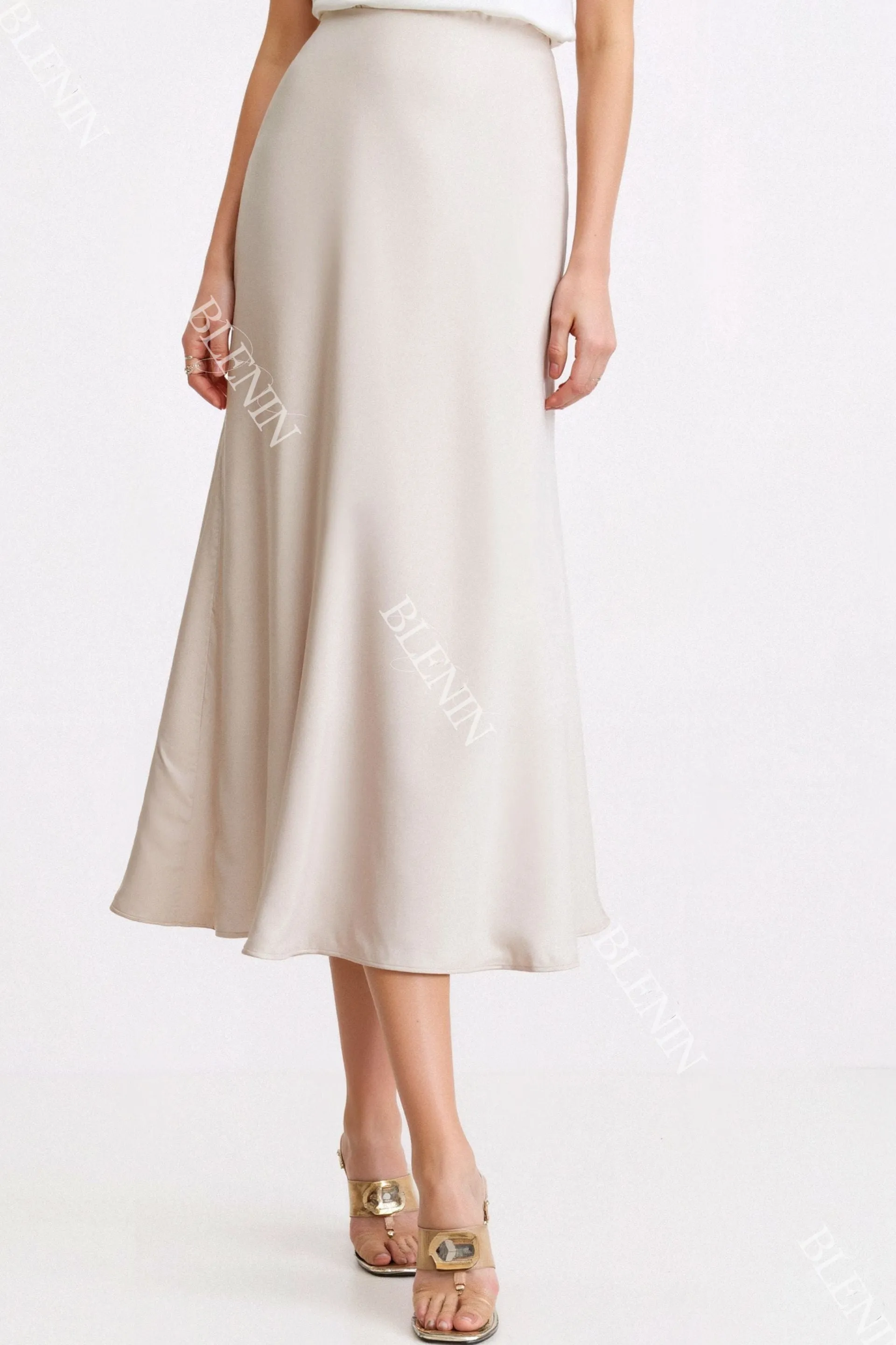 Old Money Solid High Waist Draped Midi Skirt