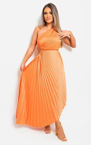 One Shoulder Cut Out Pleated Party Dress