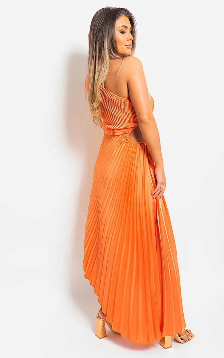 One Shoulder Cut Out Pleated Party Dress