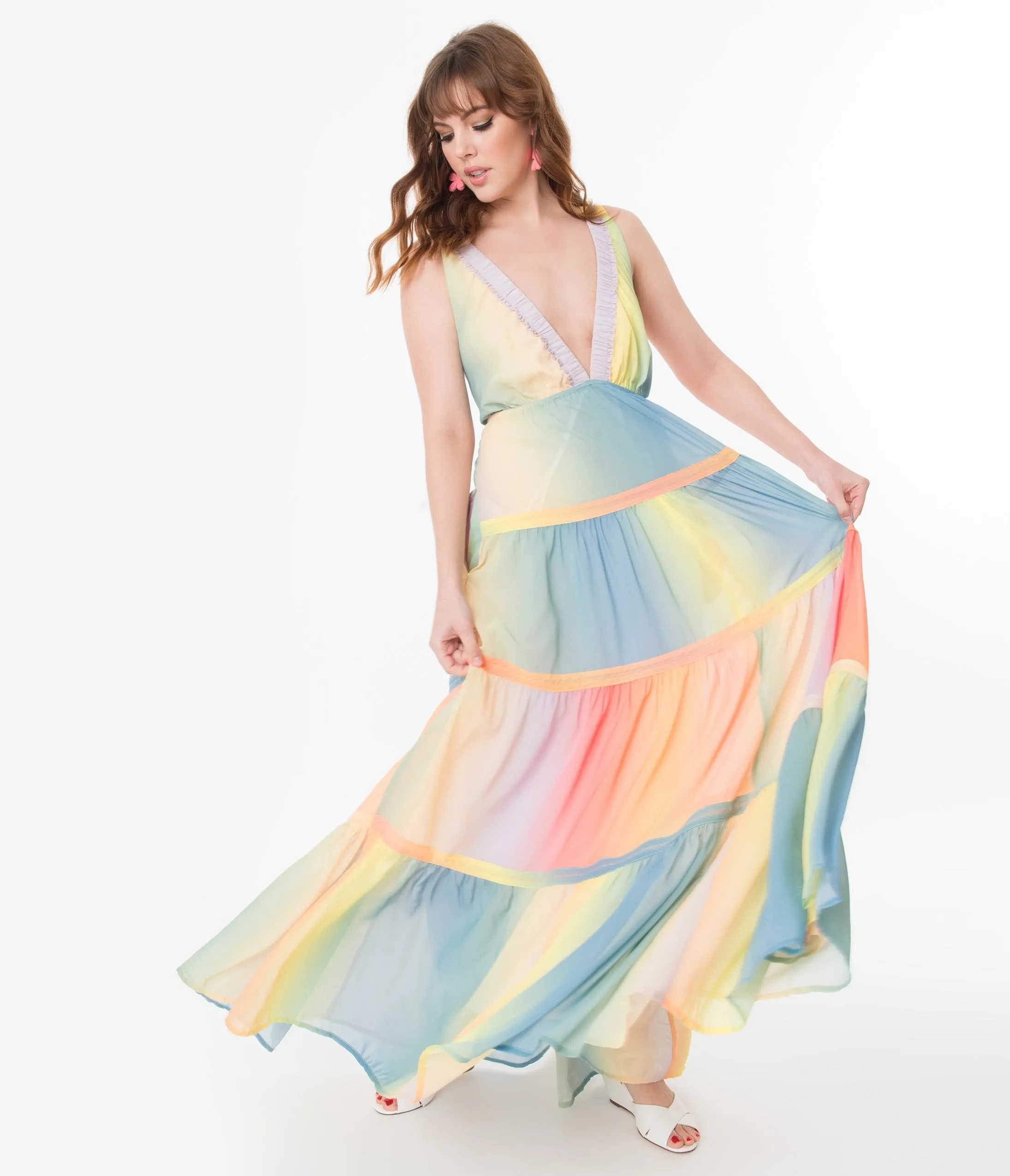 Pastel Ombre Rainbow Tiered Maxi Dress