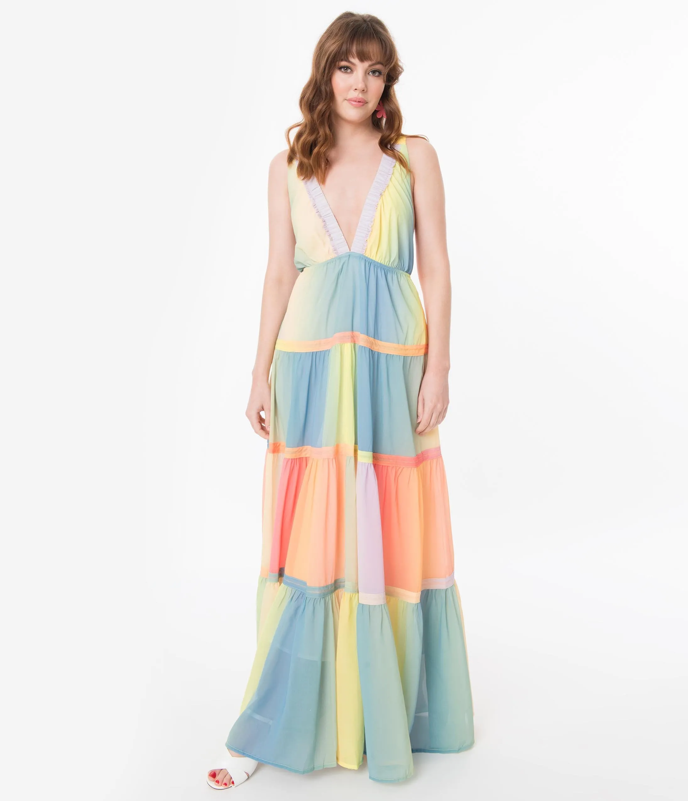 Pastel Ombre Rainbow Tiered Maxi Dress