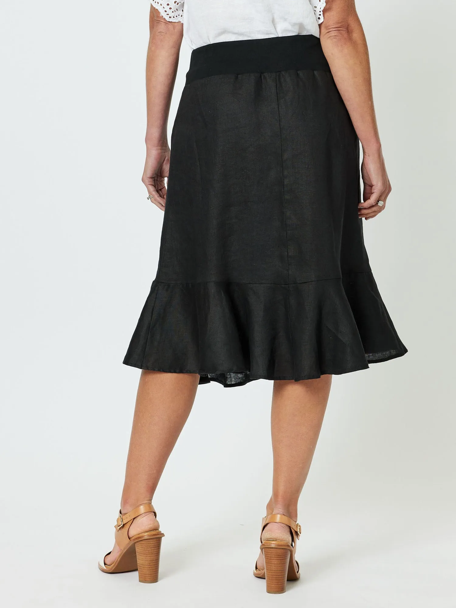 Piccolo Linen Flute Hem Skirt - Black