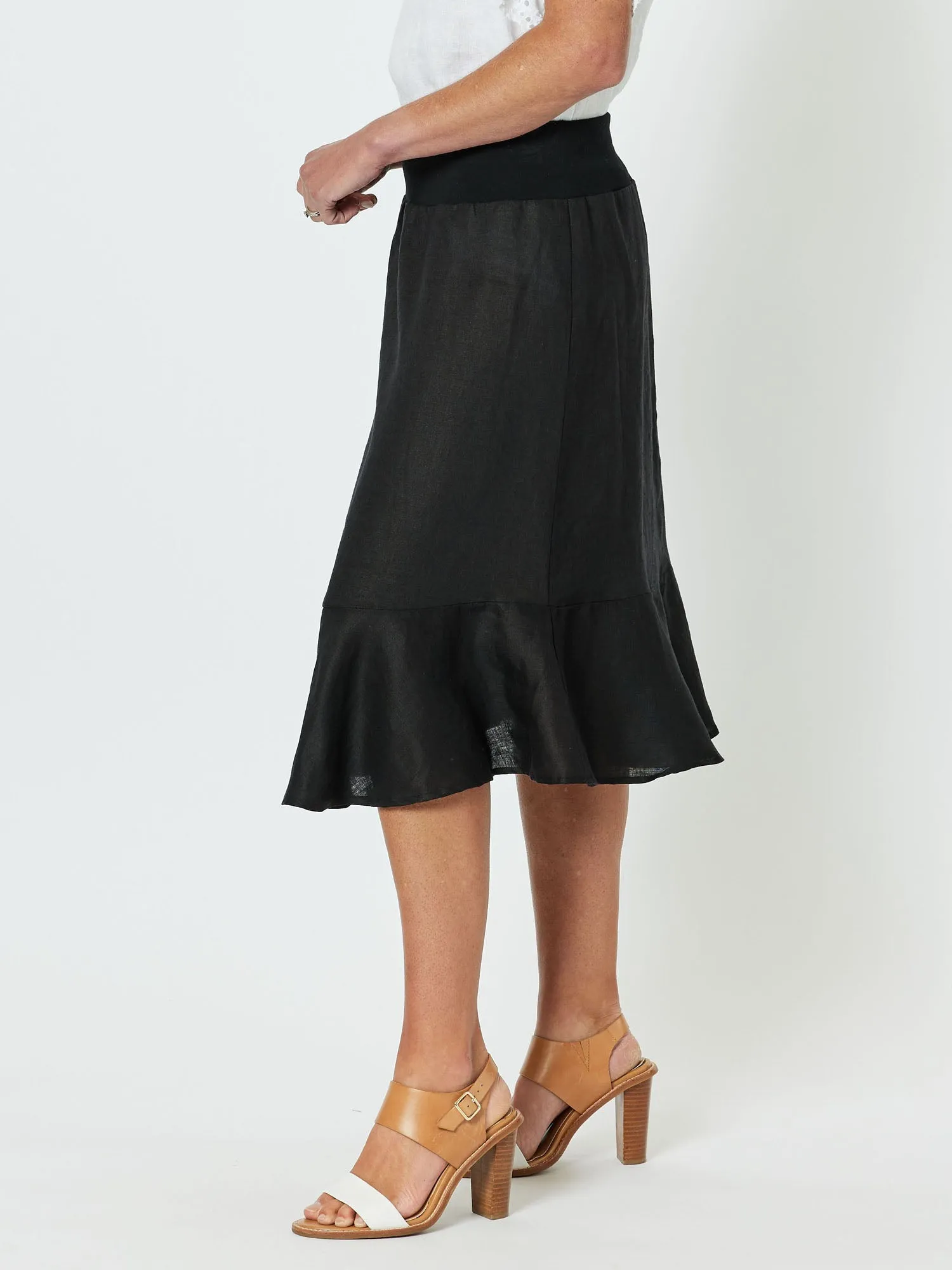 Piccolo Linen Flute Hem Skirt - Black