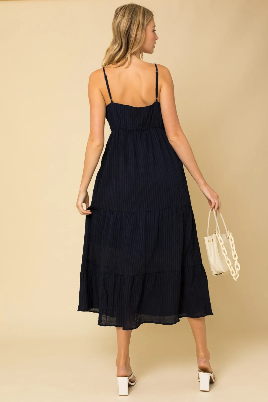 Pin Stripe Navy Midi Dress