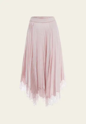 Pink Satin Pleated Midi Skirt