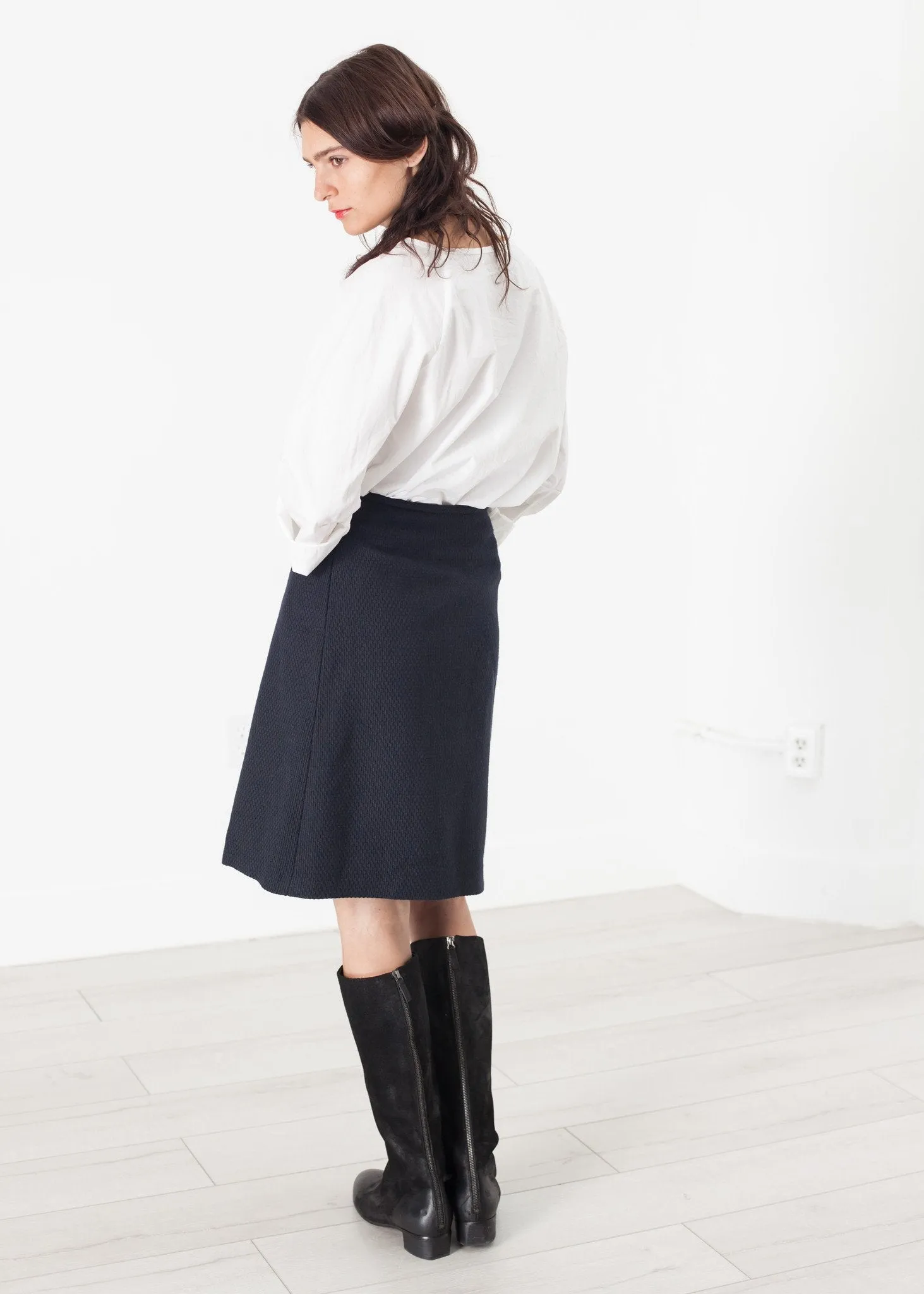 Pleated Wool Skirt in Navy