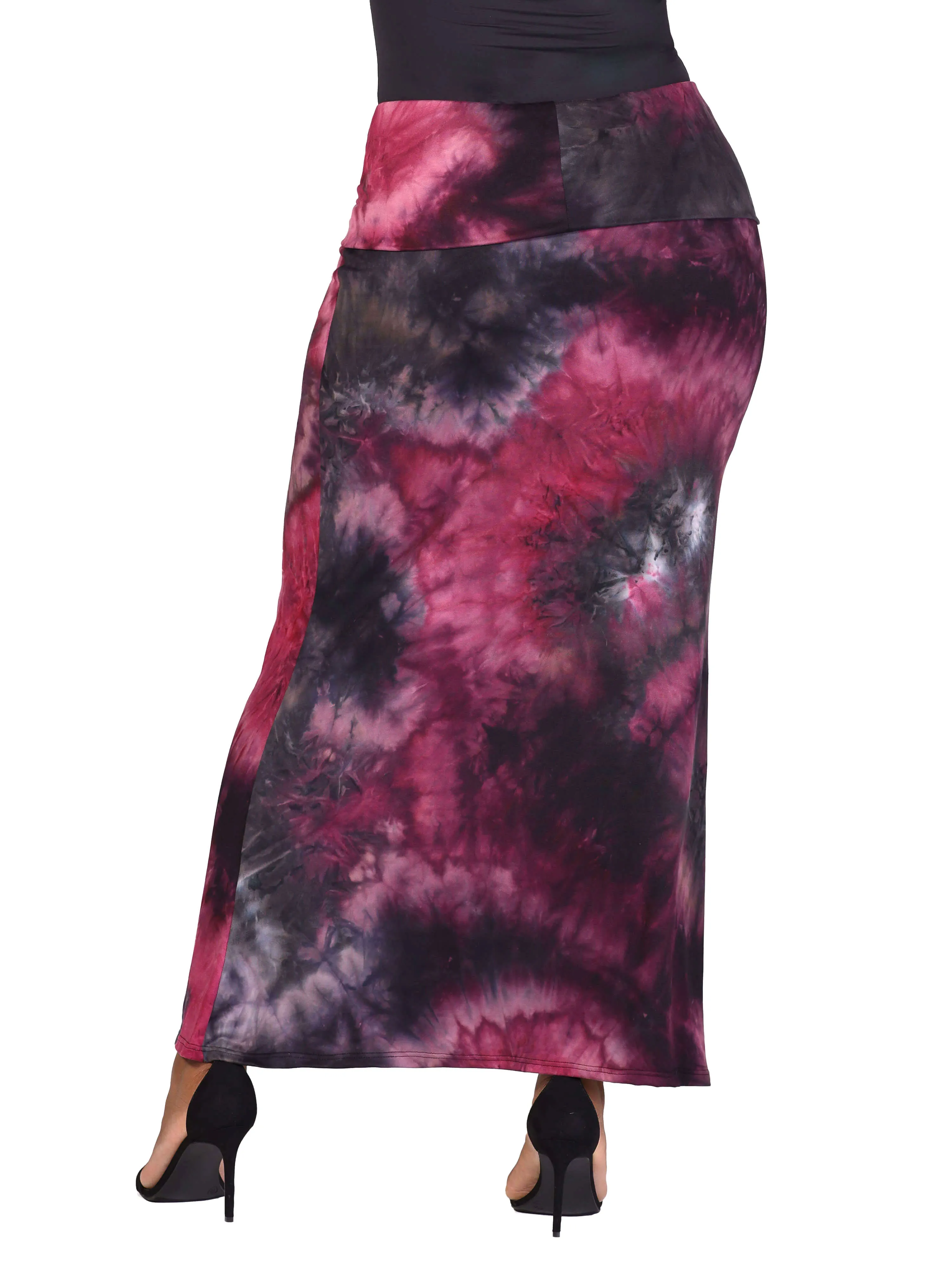 Plus Size Pink Tie Dye Fold over Waist Maxi Skirt