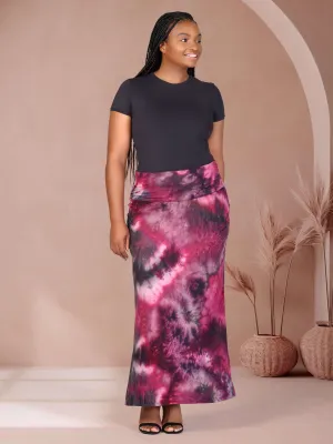 Plus Size Pink Tie Dye Fold over Waist Maxi Skirt