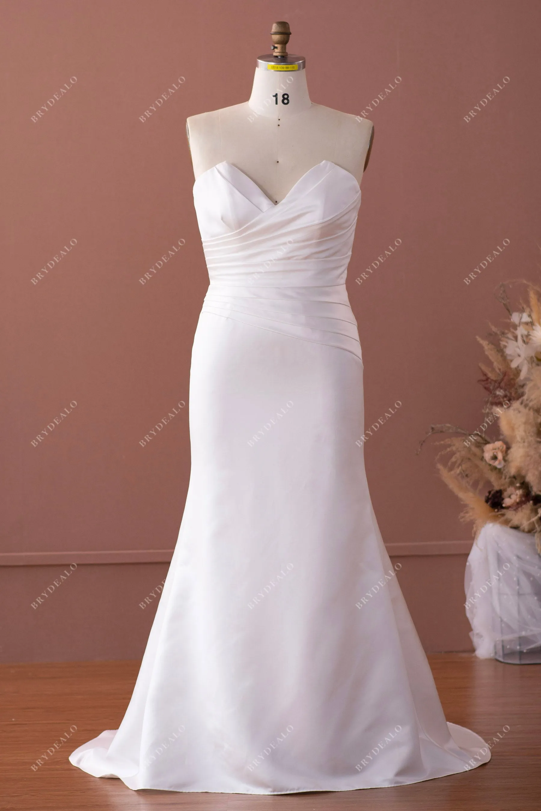 Plus Size Strapless Detachable Overskirt Satin Wedding Dress