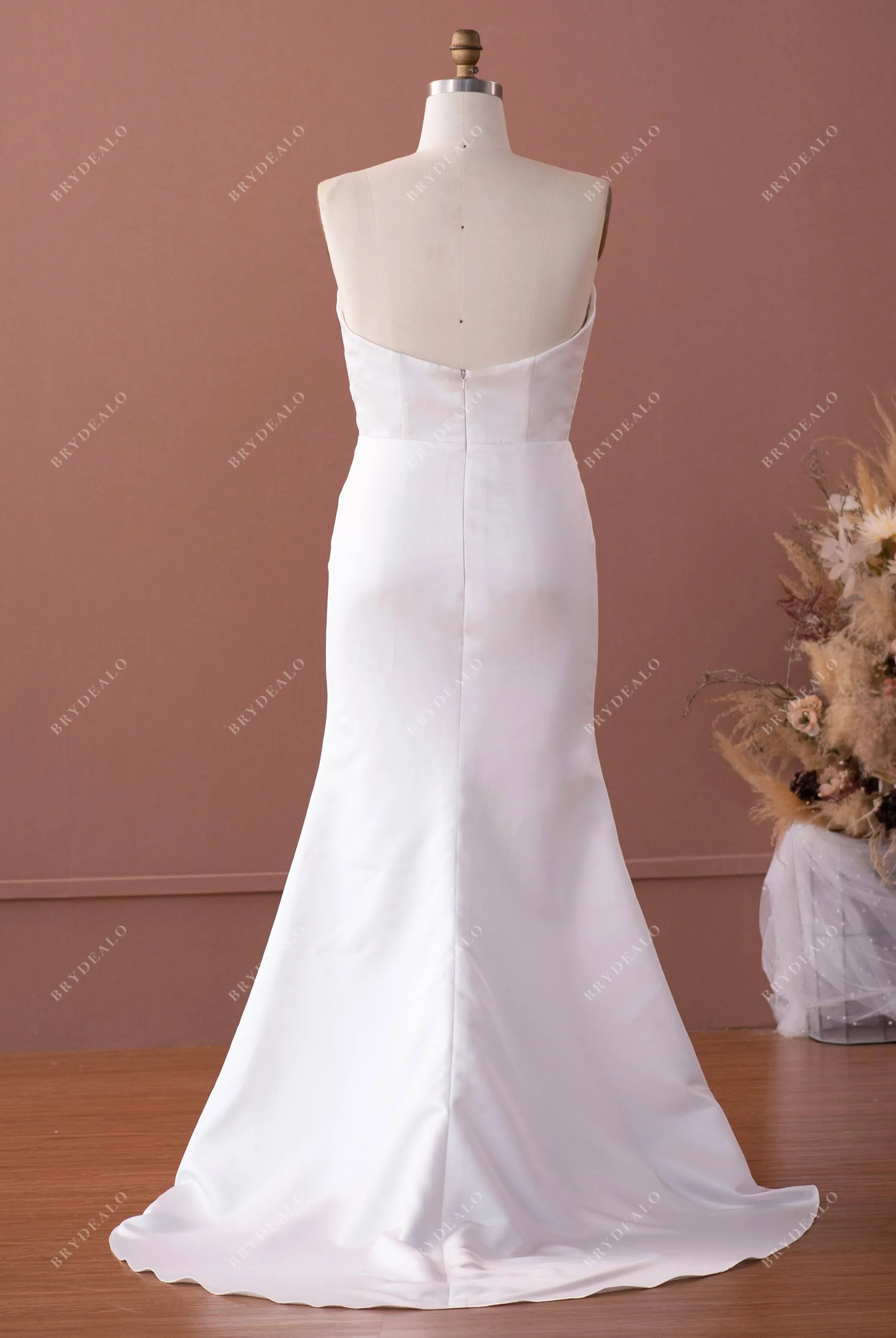 Plus Size Strapless Detachable Overskirt Satin Wedding Dress