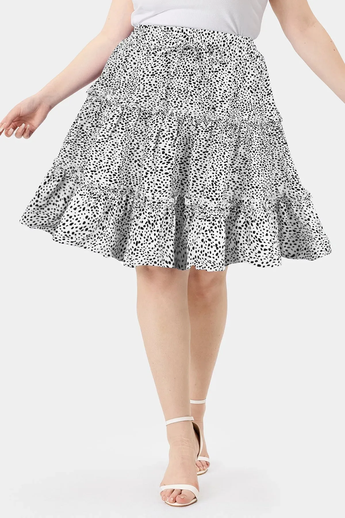 Polka Dot Elastic Waist Pleated Mini Skirt