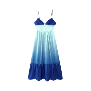 Pre Order:  Blue Gradient Hollow Suspender Maxi Dress