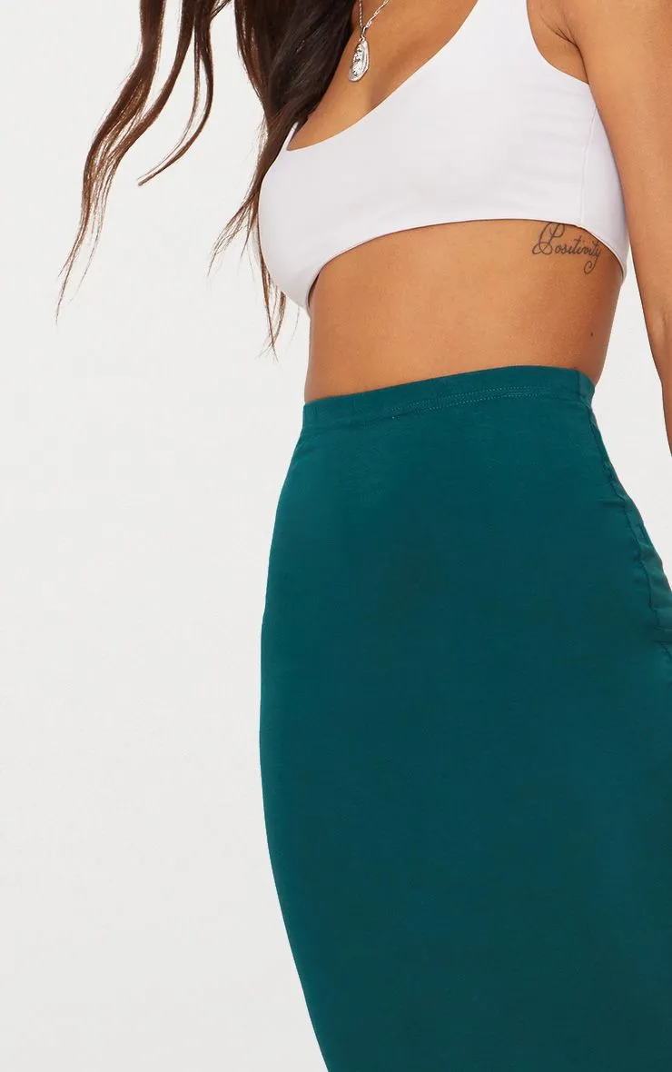 PrettyLittleThing Womens Emerald Green Basic Jersey Midi Skirt