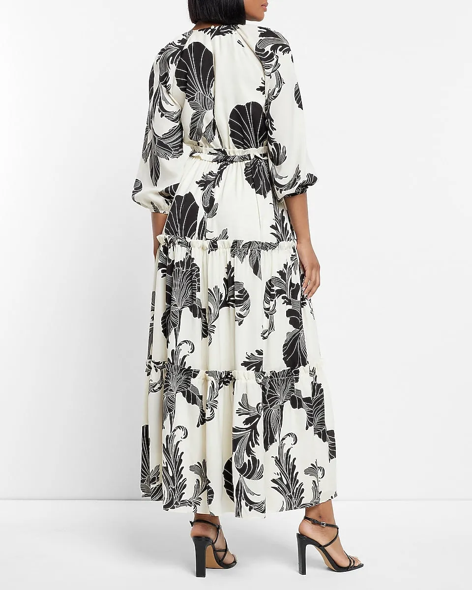 Printed Tiered Ruffle Maxi Dress in Black White