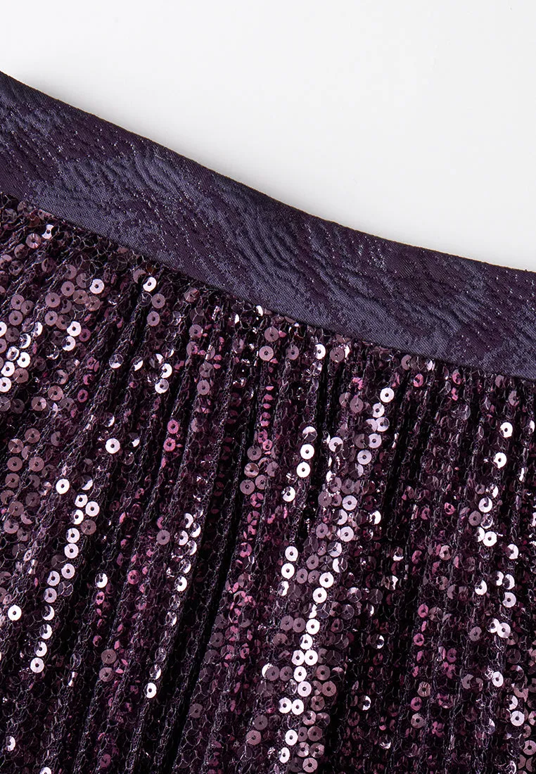 Purple Sequin Midi Skirt