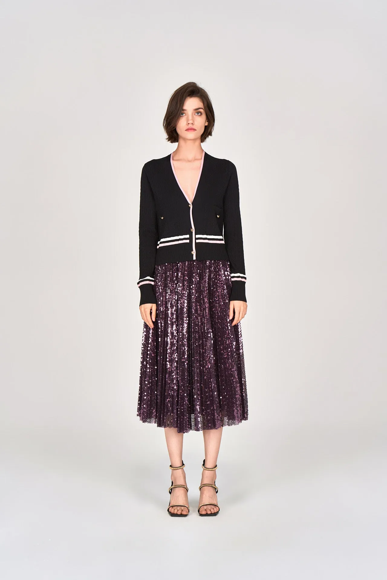 Purple Sequin Midi Skirt