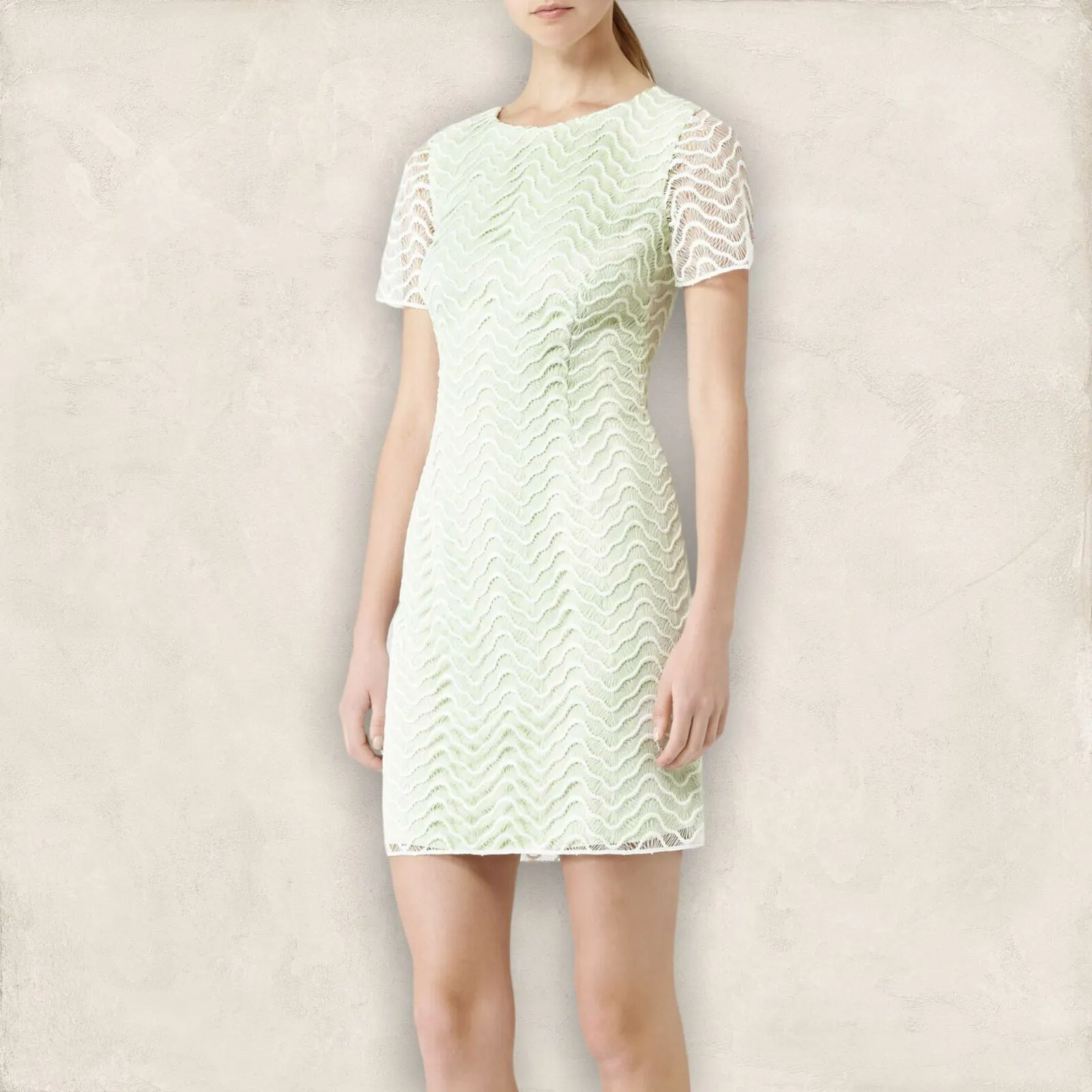 Reiss Soft Mint Green Lark Lace Overlay Dress UK 12 US 8 EU 40 RRP £190