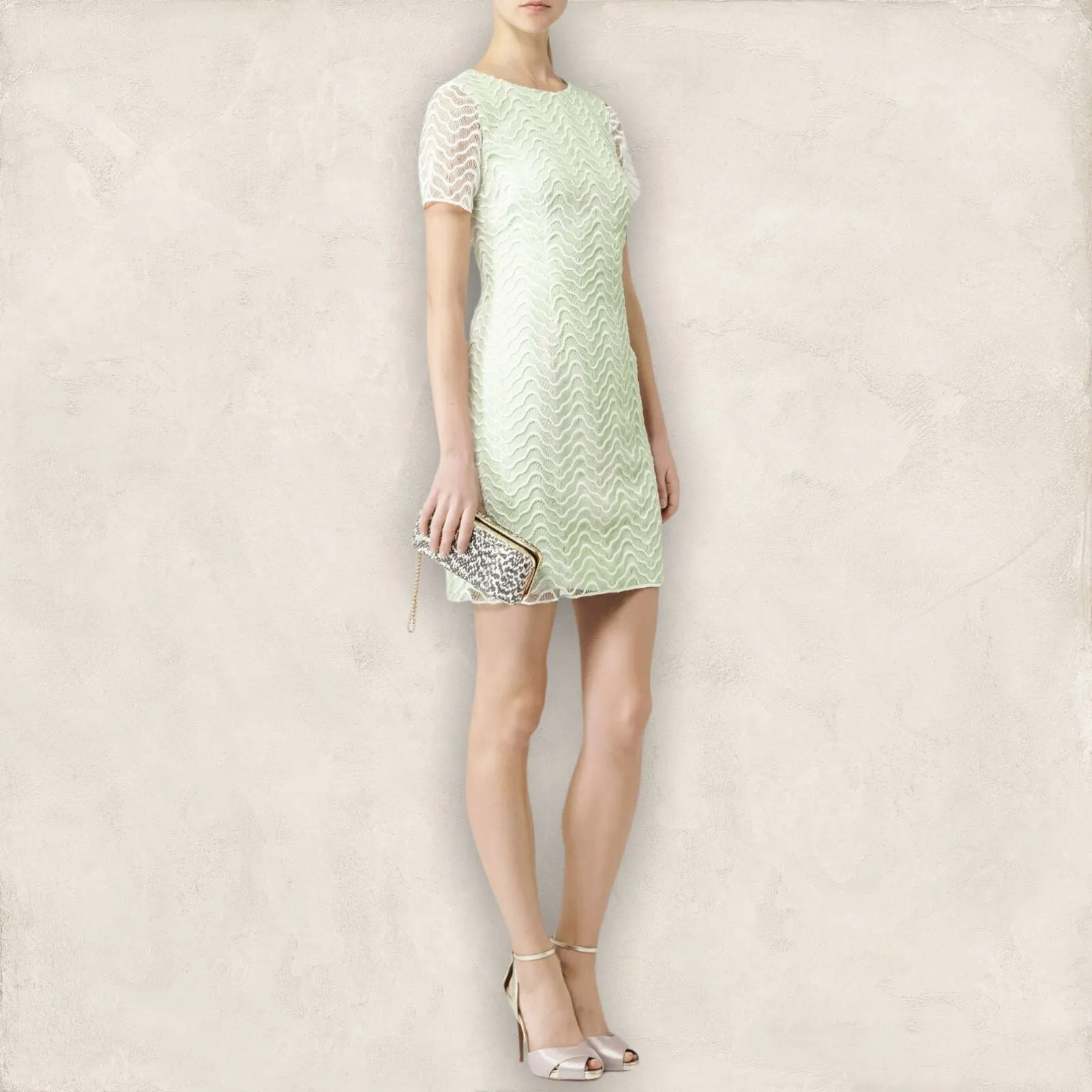 Reiss Soft Mint Green Lark Lace Overlay Dress UK 12 US 8 EU 40 RRP £190