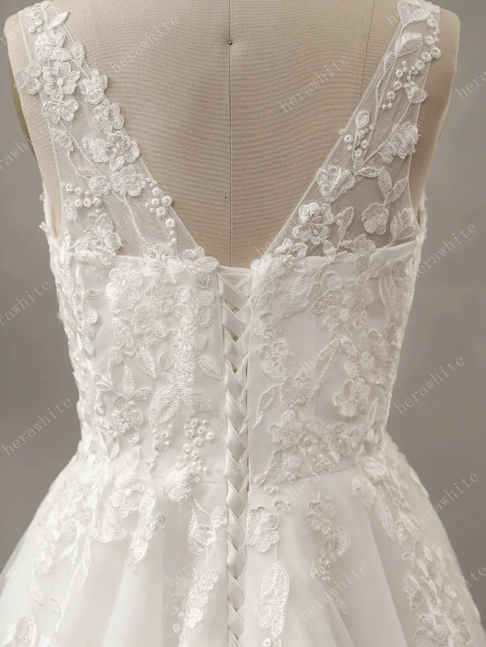 Relaxed A-Line Wedding Dress with Lace Up Back