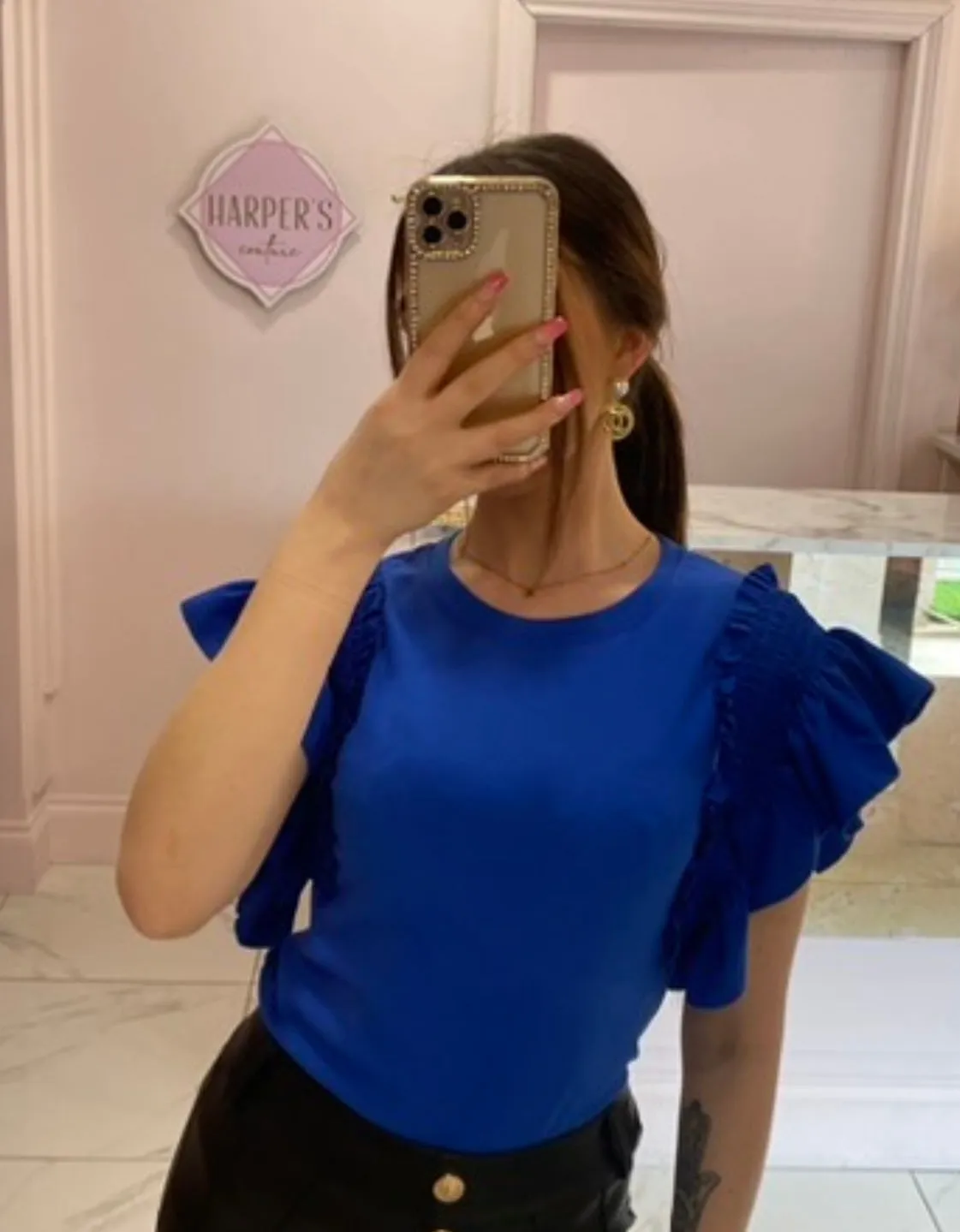 Rosie Royal Blue Ruffle Sleeve Top