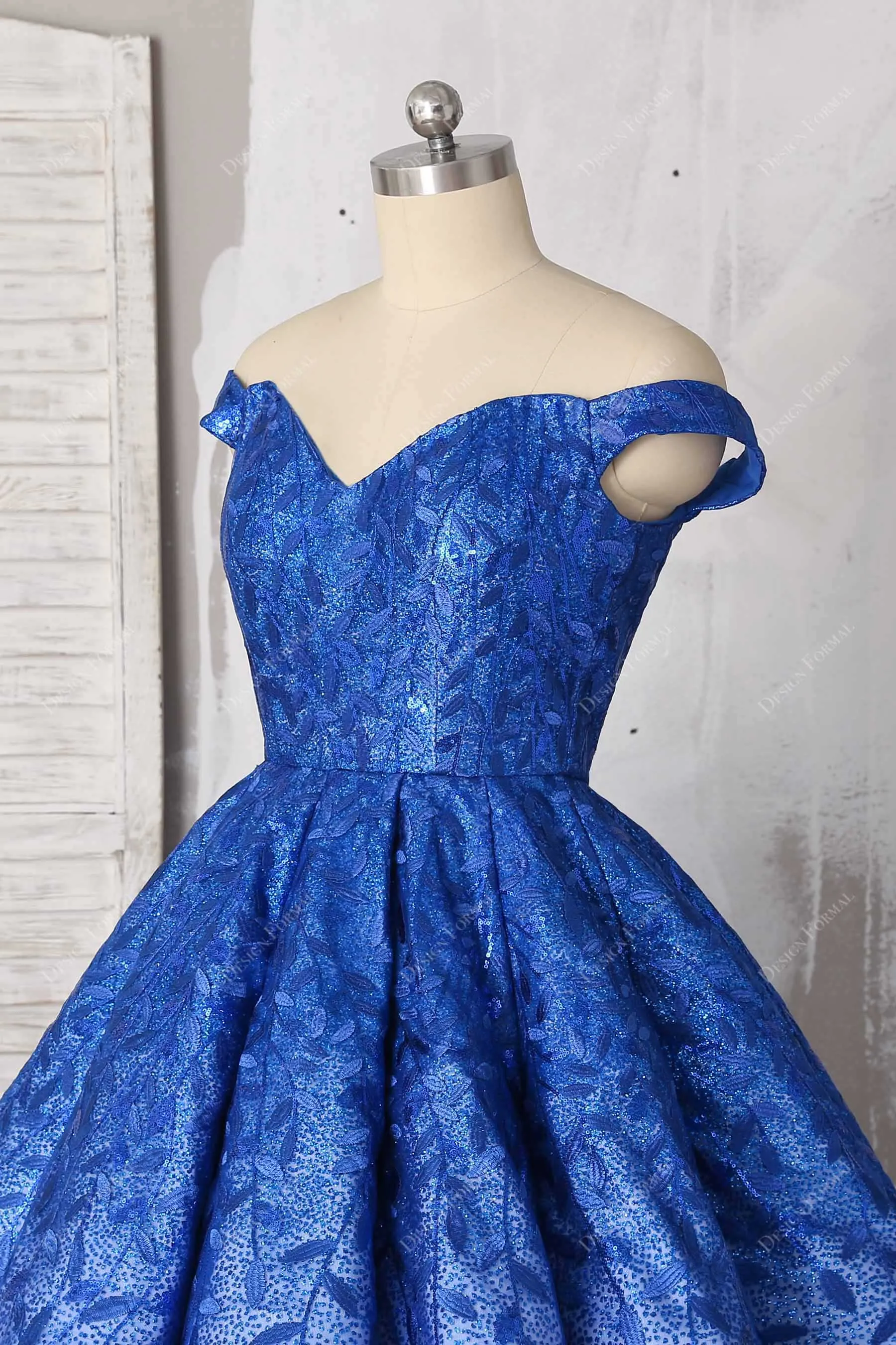 Royal Blue Ombre Off-shoulder Prom Ball Gown