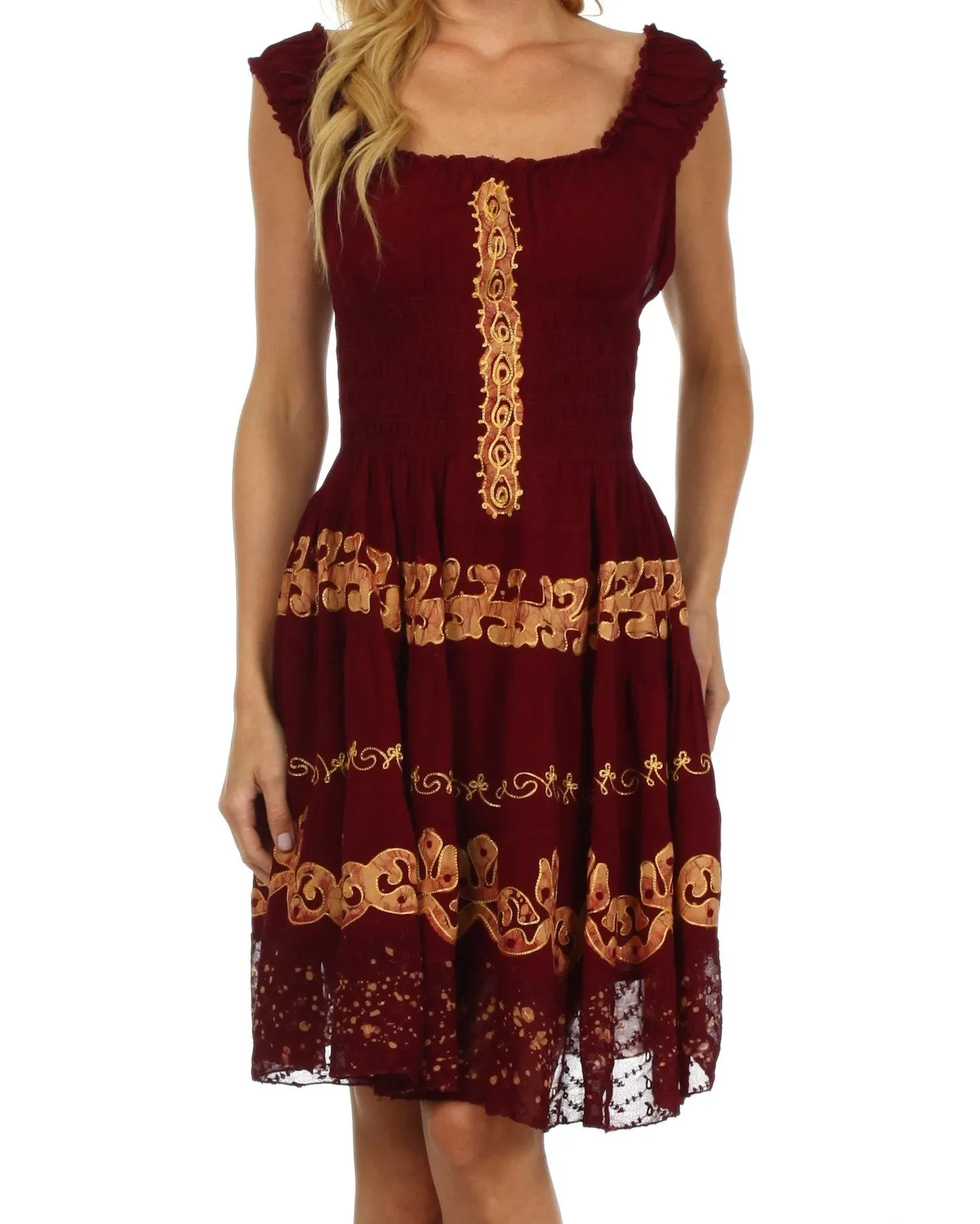 Sakkas Isabella Gypsy Boho Renaissance Batik Dress