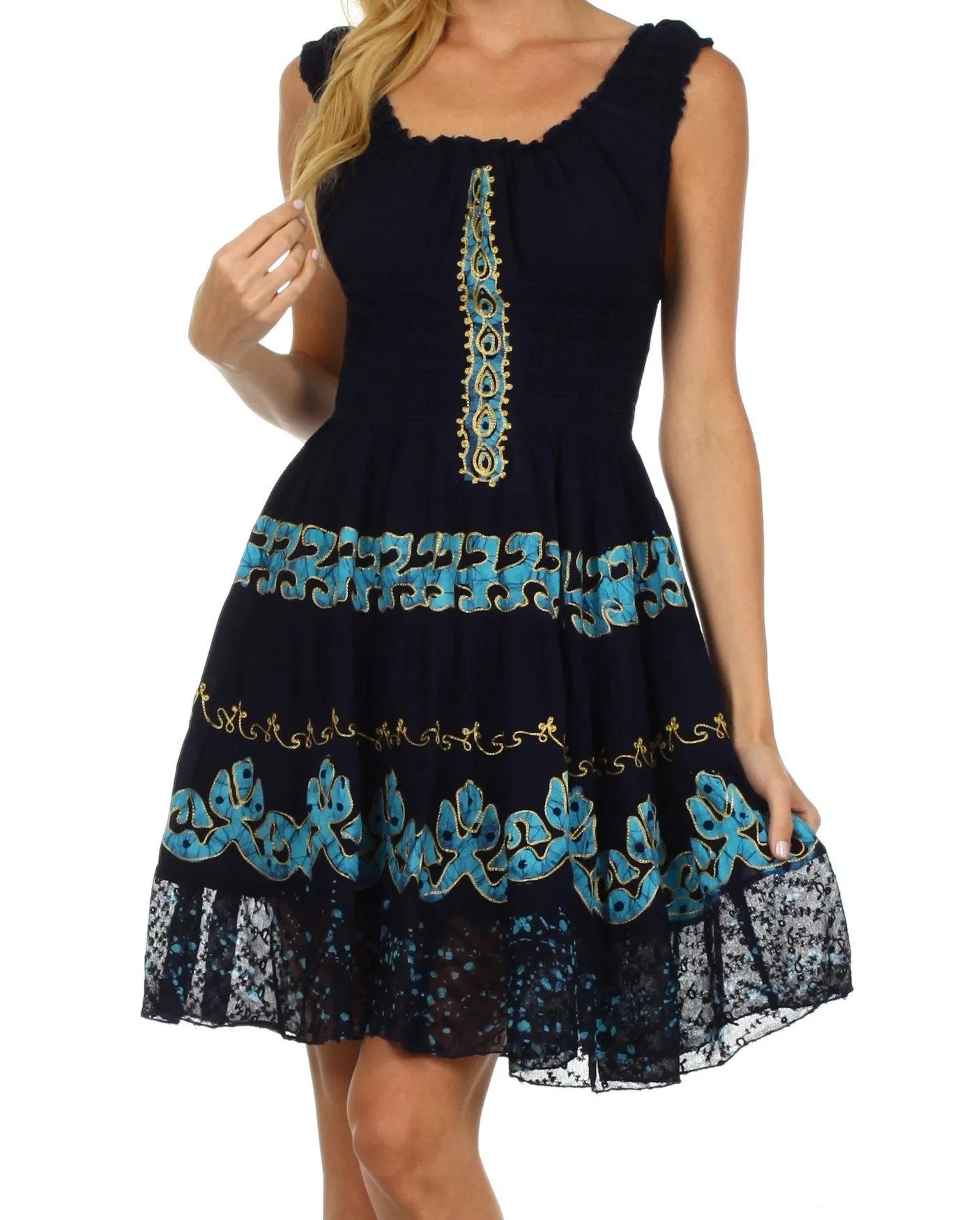 Sakkas Isabella Gypsy Boho Renaissance Batik Dress