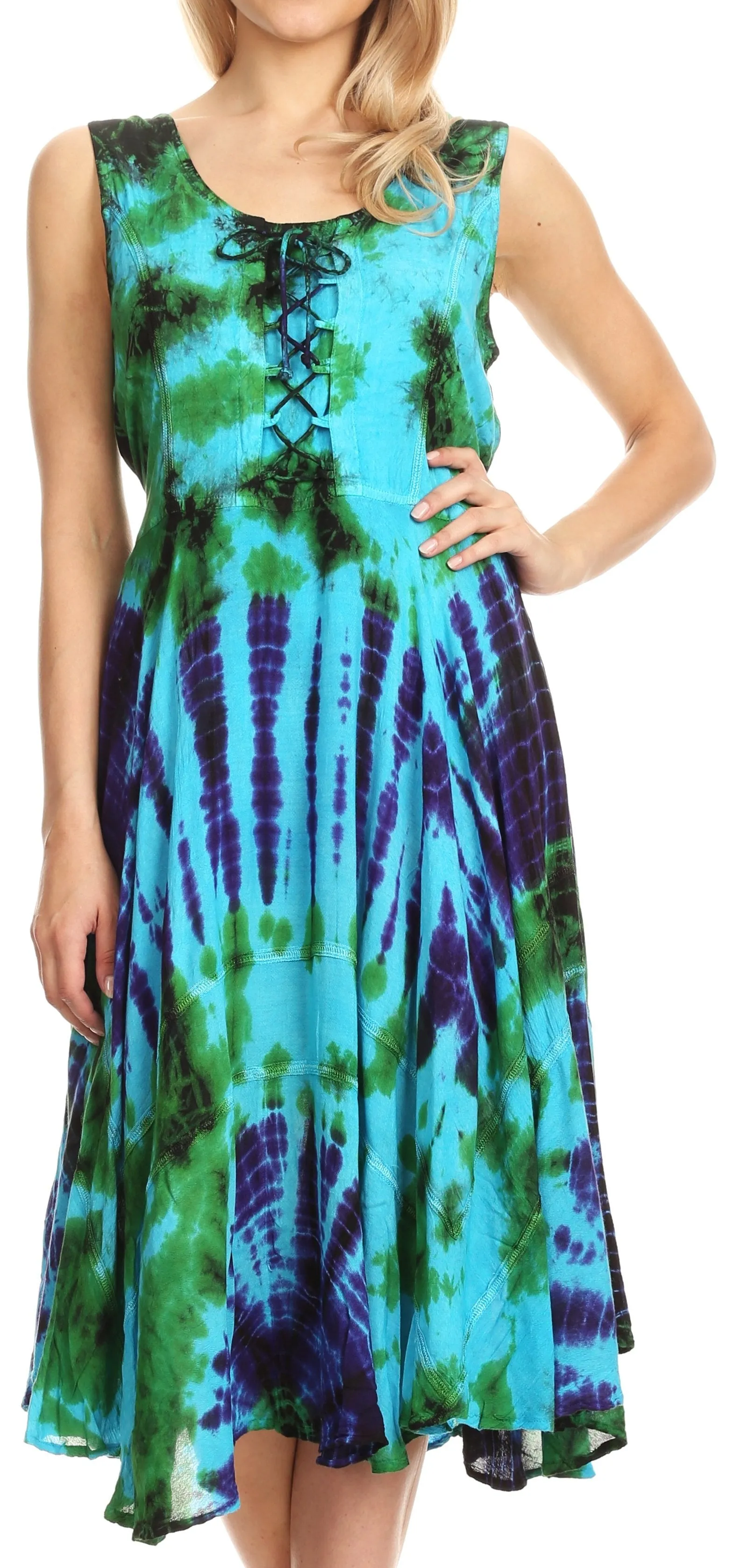 Sakkas Mathilde  Marble Tie-dye Sleeveless Tank Dress Tiered and Corset