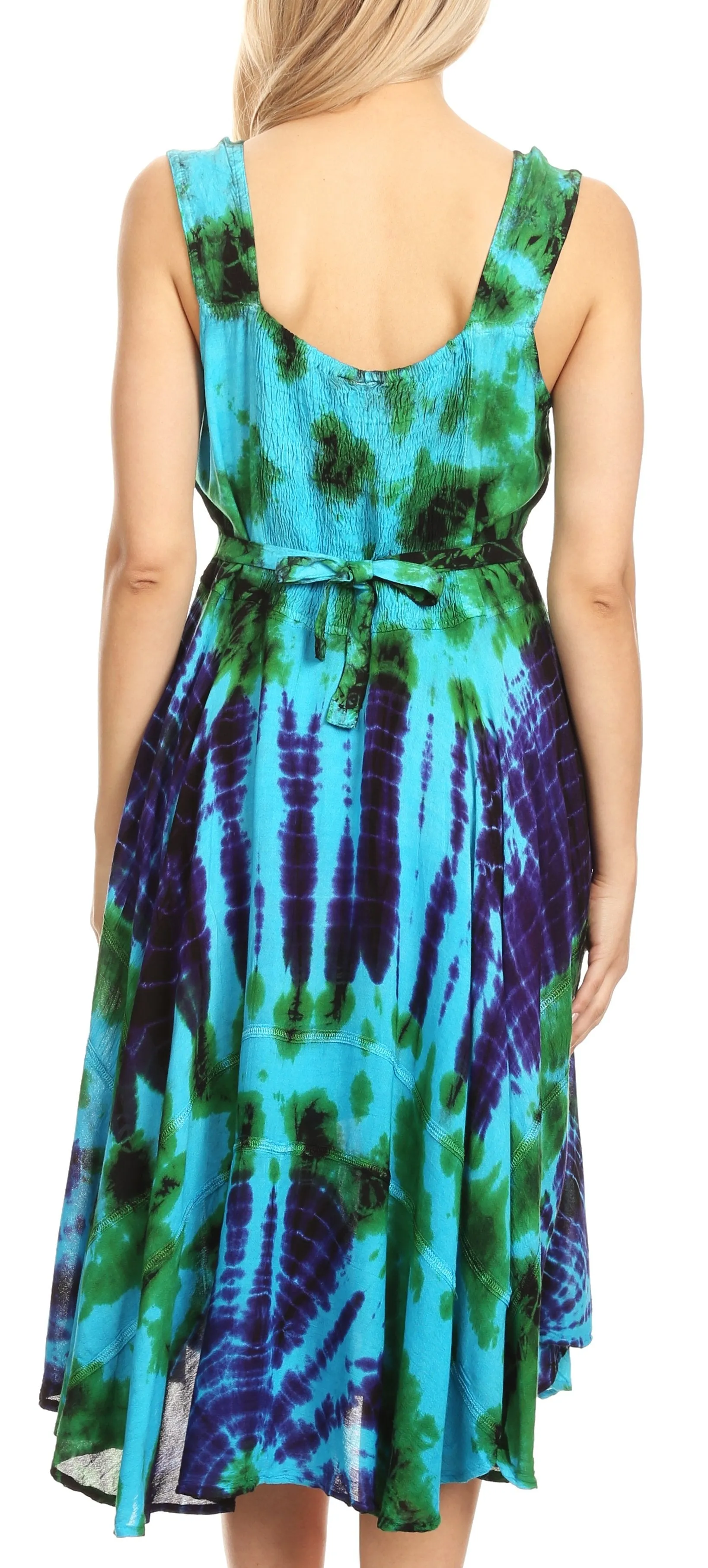 Sakkas Mathilde  Marble Tie-dye Sleeveless Tank Dress Tiered and Corset