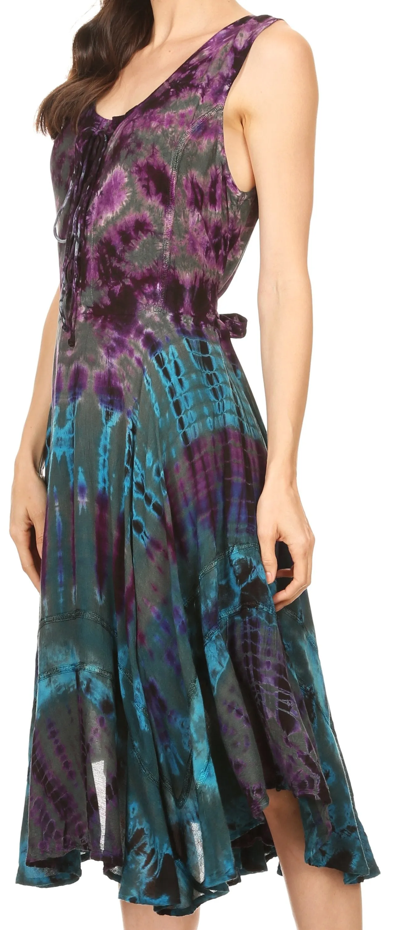 Sakkas Mathilde  Marble Tie-dye Sleeveless Tank Dress Tiered and Corset