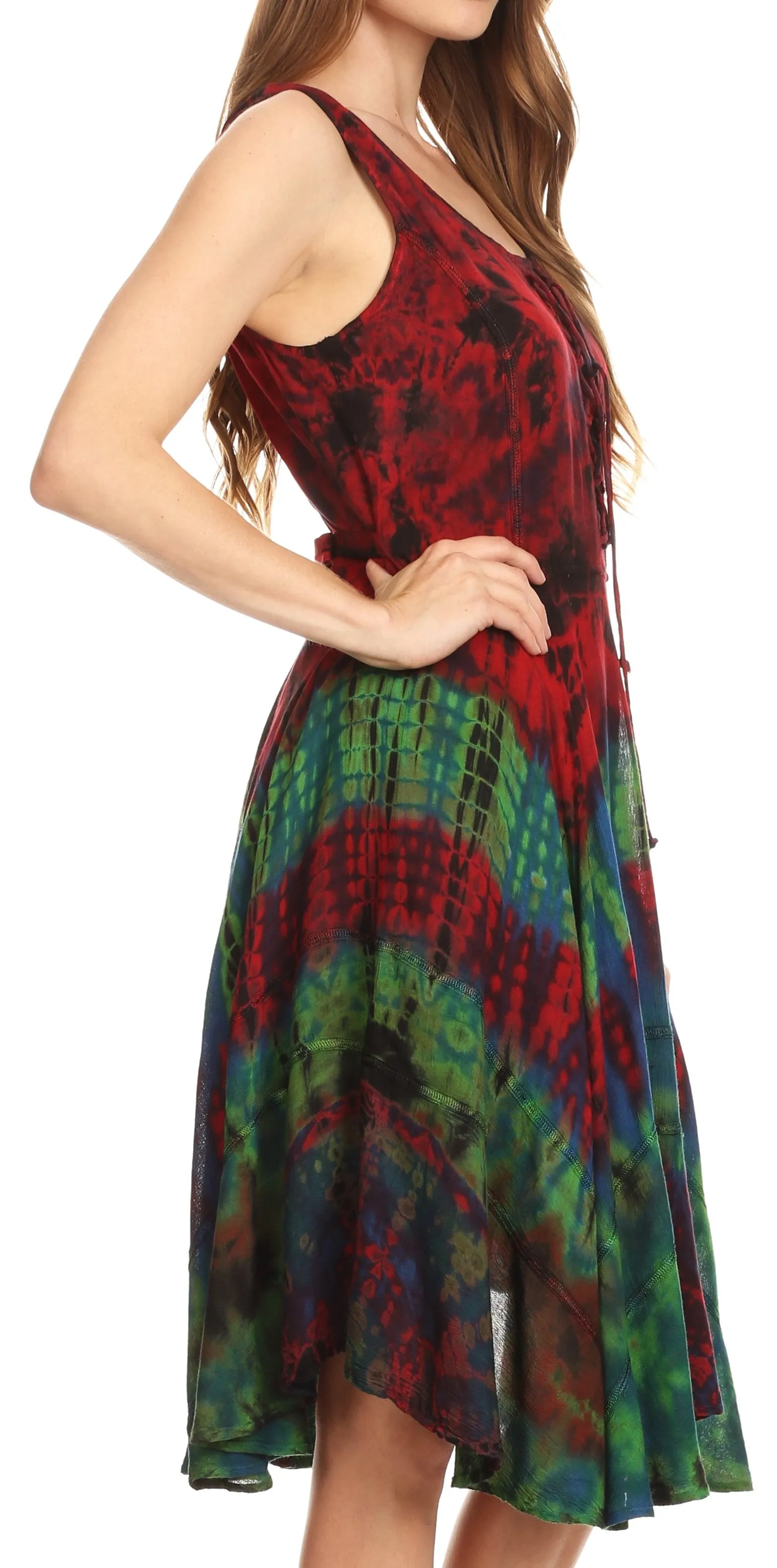 Sakkas Mathilde  Marble Tie-dye Sleeveless Tank Dress Tiered and Corset