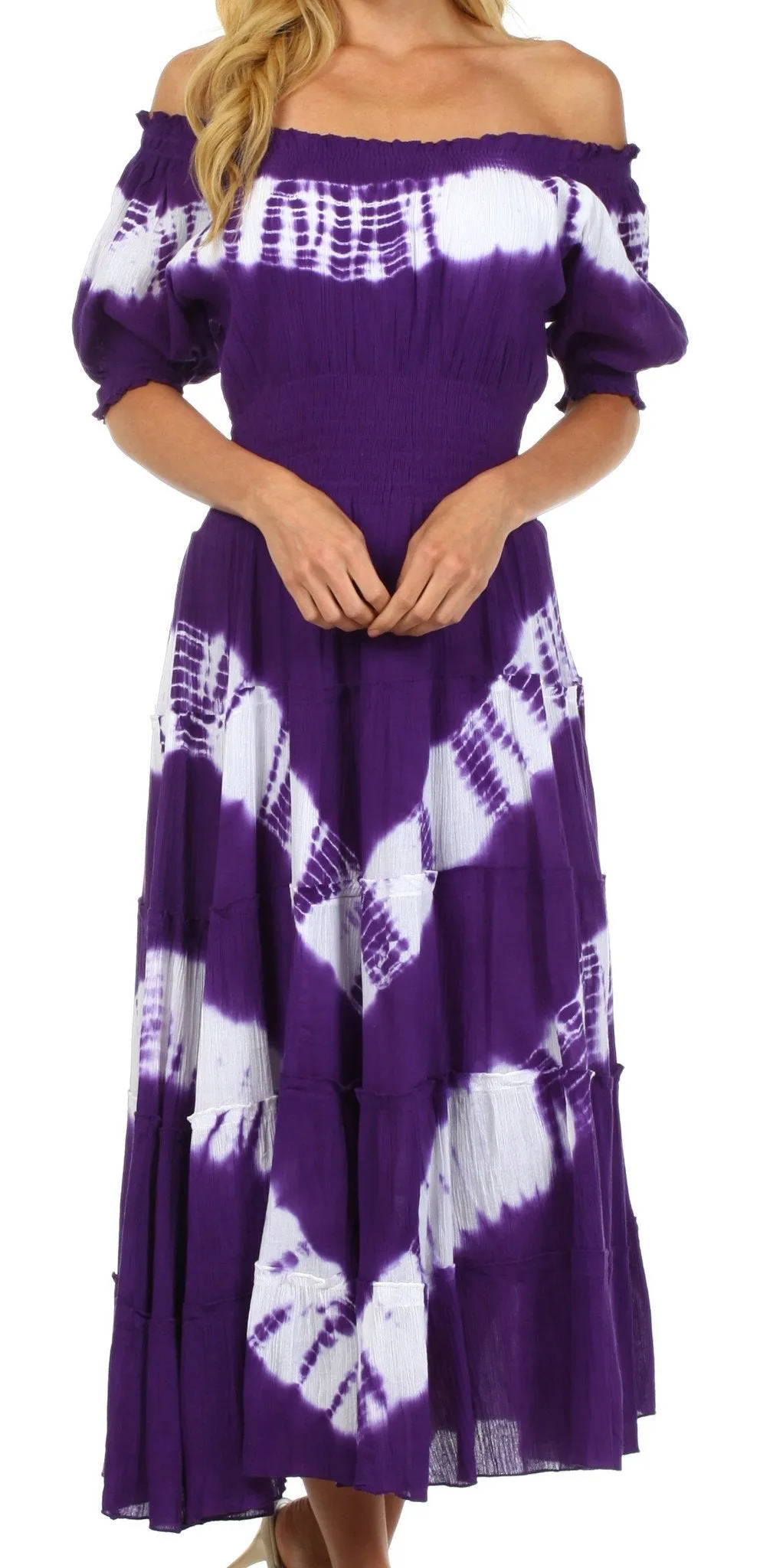 Sakkas Tie Dye Peasant Gypsy Boho Dress