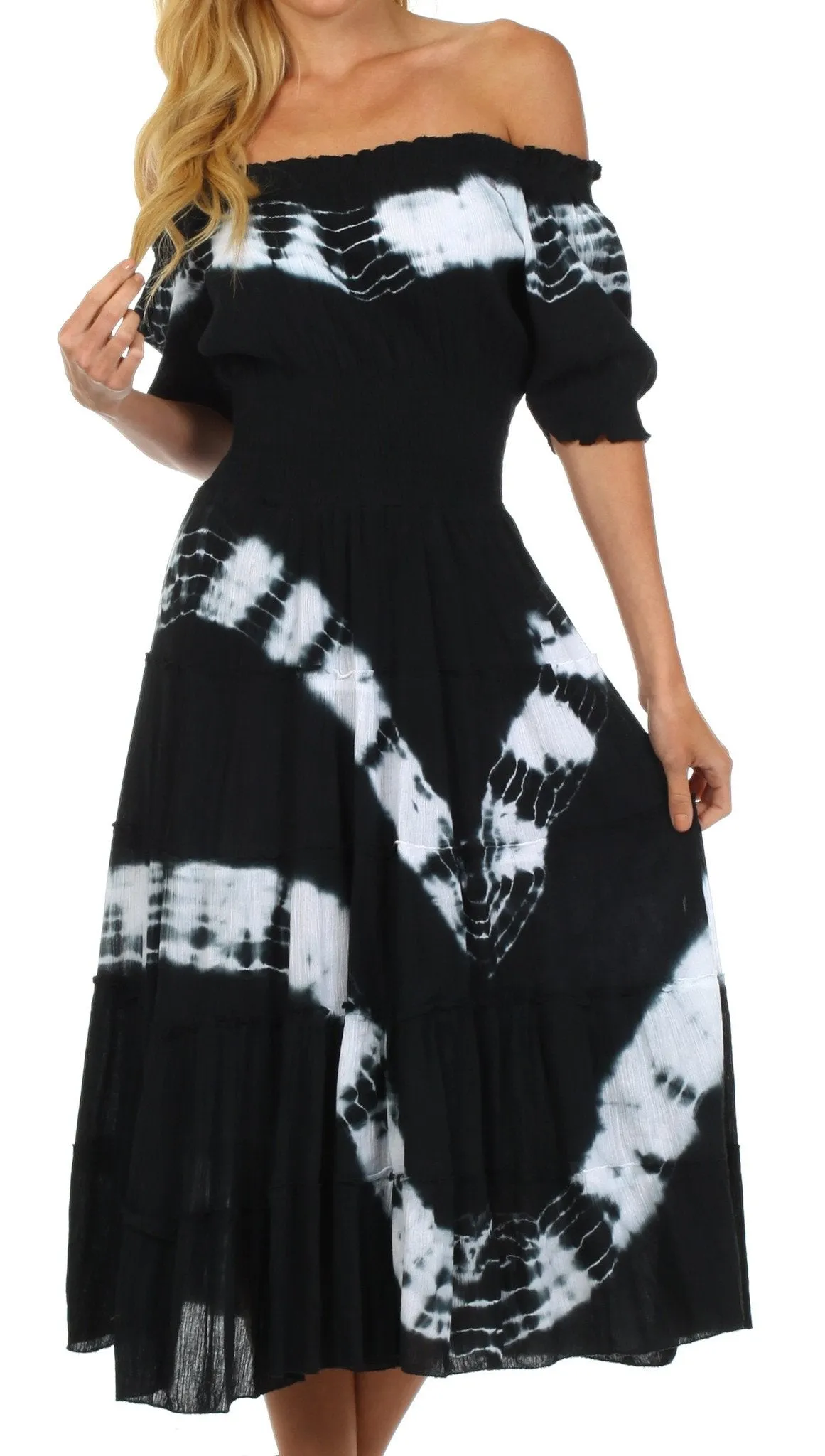 Sakkas Tie Dye Peasant Gypsy Boho Dress