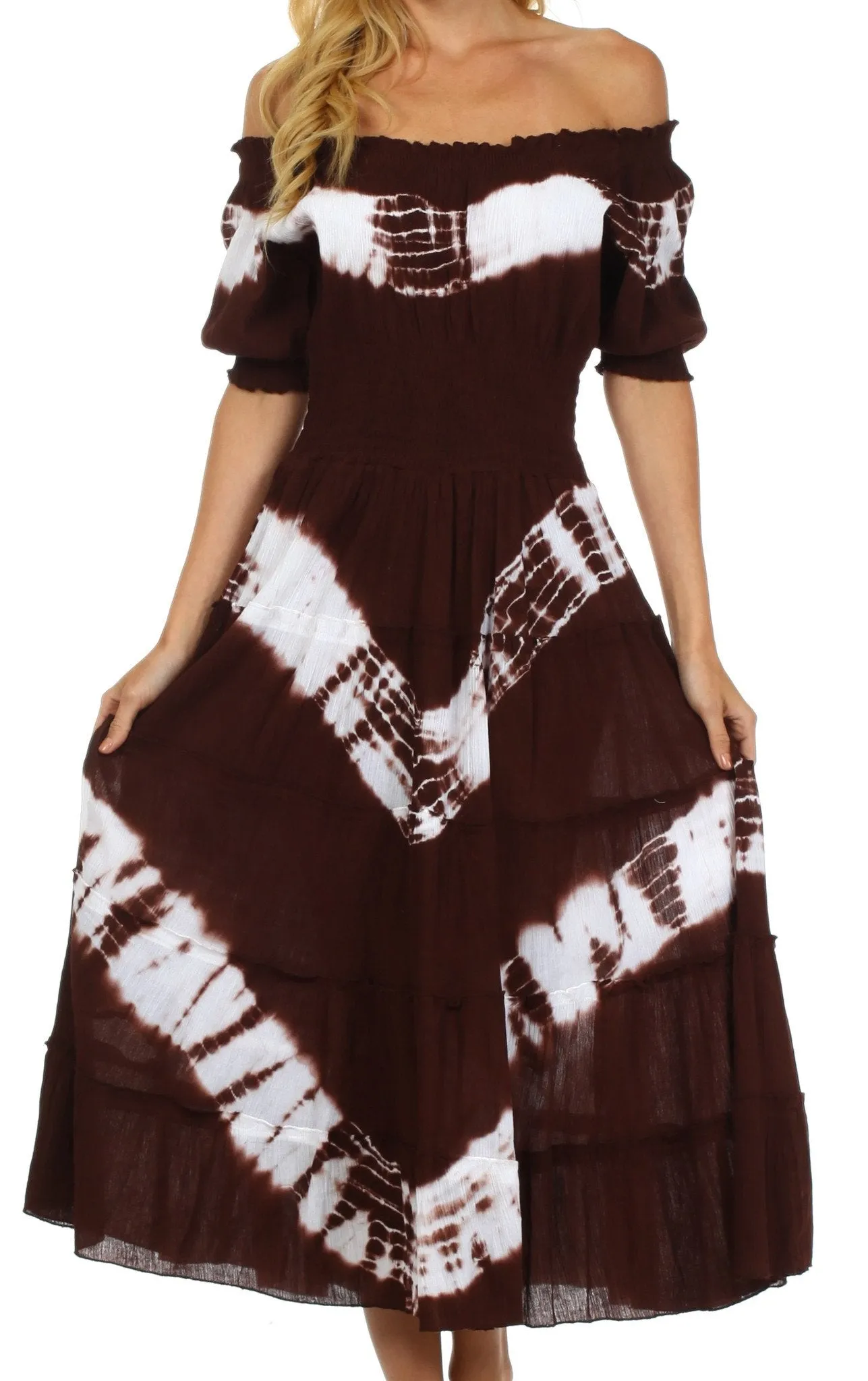 Sakkas Tie Dye Peasant Gypsy Boho Dress