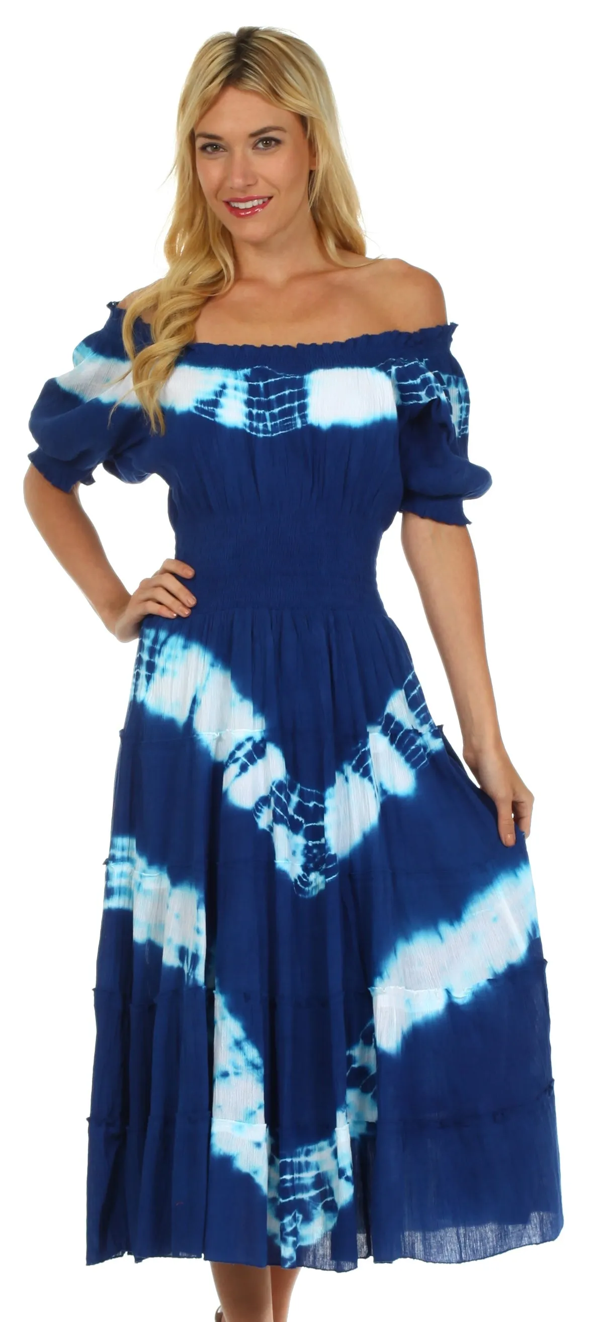 Sakkas Tie Dye Peasant Gypsy Boho Dress