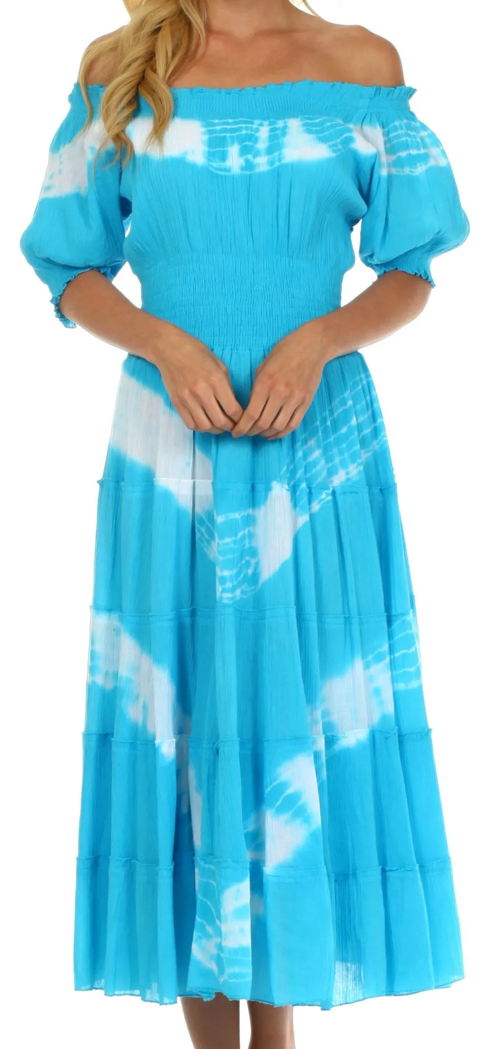 Sakkas Tie Dye Peasant Gypsy Boho Dress